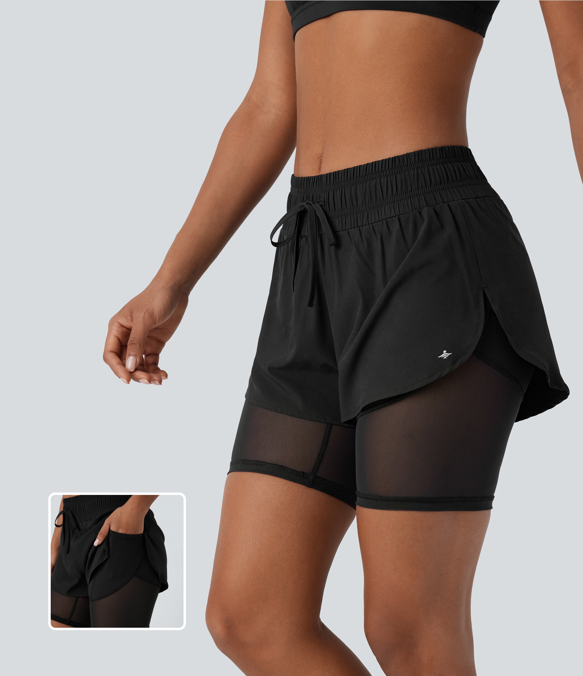 Halara Breezefulв„ў Mid Rise Drawstring Contrast Mesh Split 2-in-1 Side Pocket Quick Dry Running Shorts Gym Short - Black - S booty shorts 