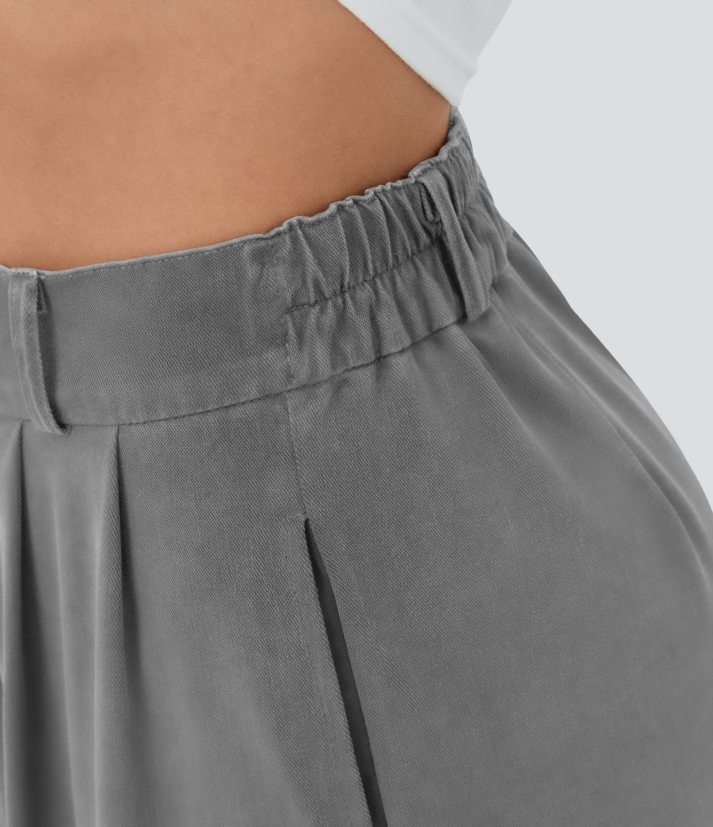 Halara High Waisted Button Zipper Split Hem Wide Leg Casual Pants  - Steel Gray - S sweatpants jogger pants stacked sweatpants cargo joggers 