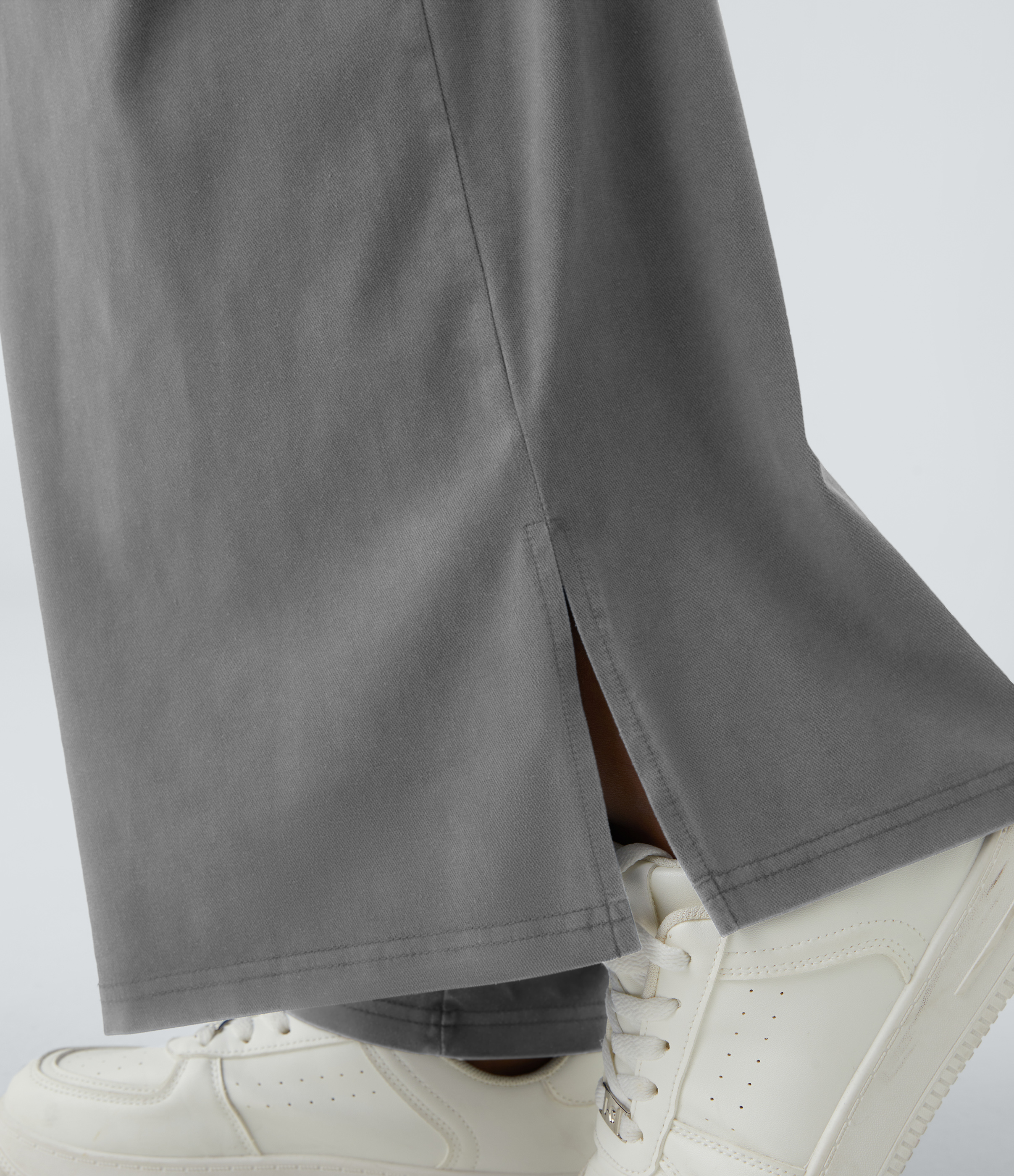Halara High Waisted Button Zipper Split Hem Wide Leg Casual Pants  - Steel Gray - S sweatpants jogger pants stacked sweatpants cargo joggers 