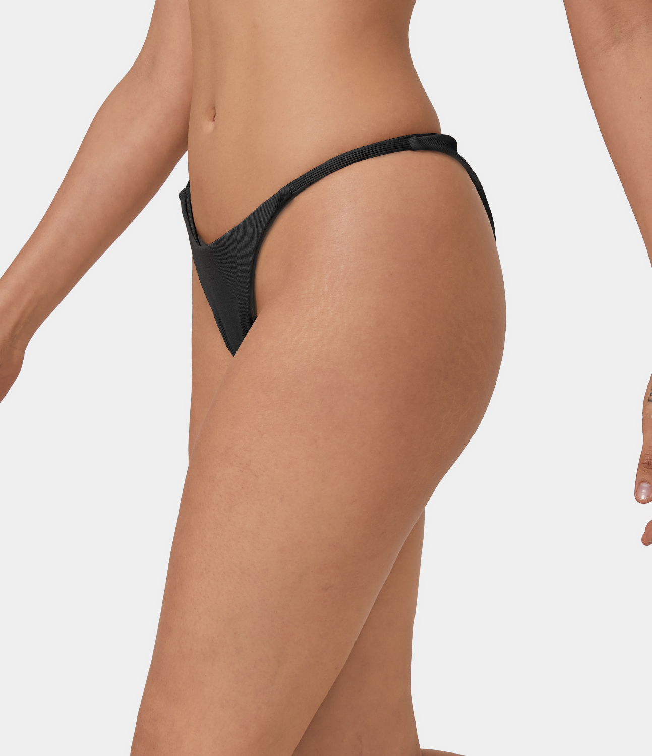 Halara Ribbed Knit Thong Bikini Bottom  - Black - L 