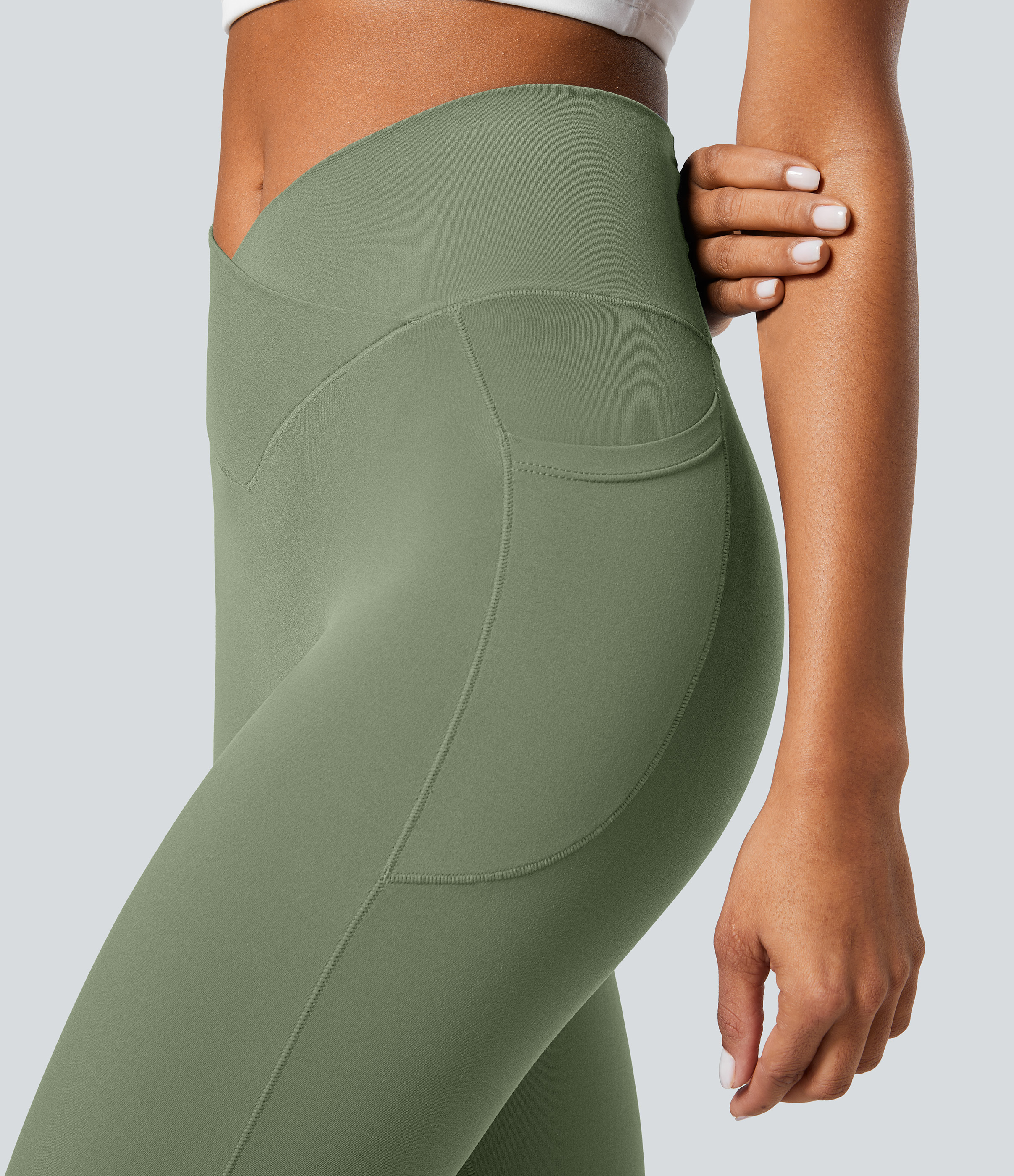 Halara CloudfulВ® Crossover Pocket Plain Leggings  - Loden Frost - M(full_length) gym leggings leggings with pockets leggings with butt lift 