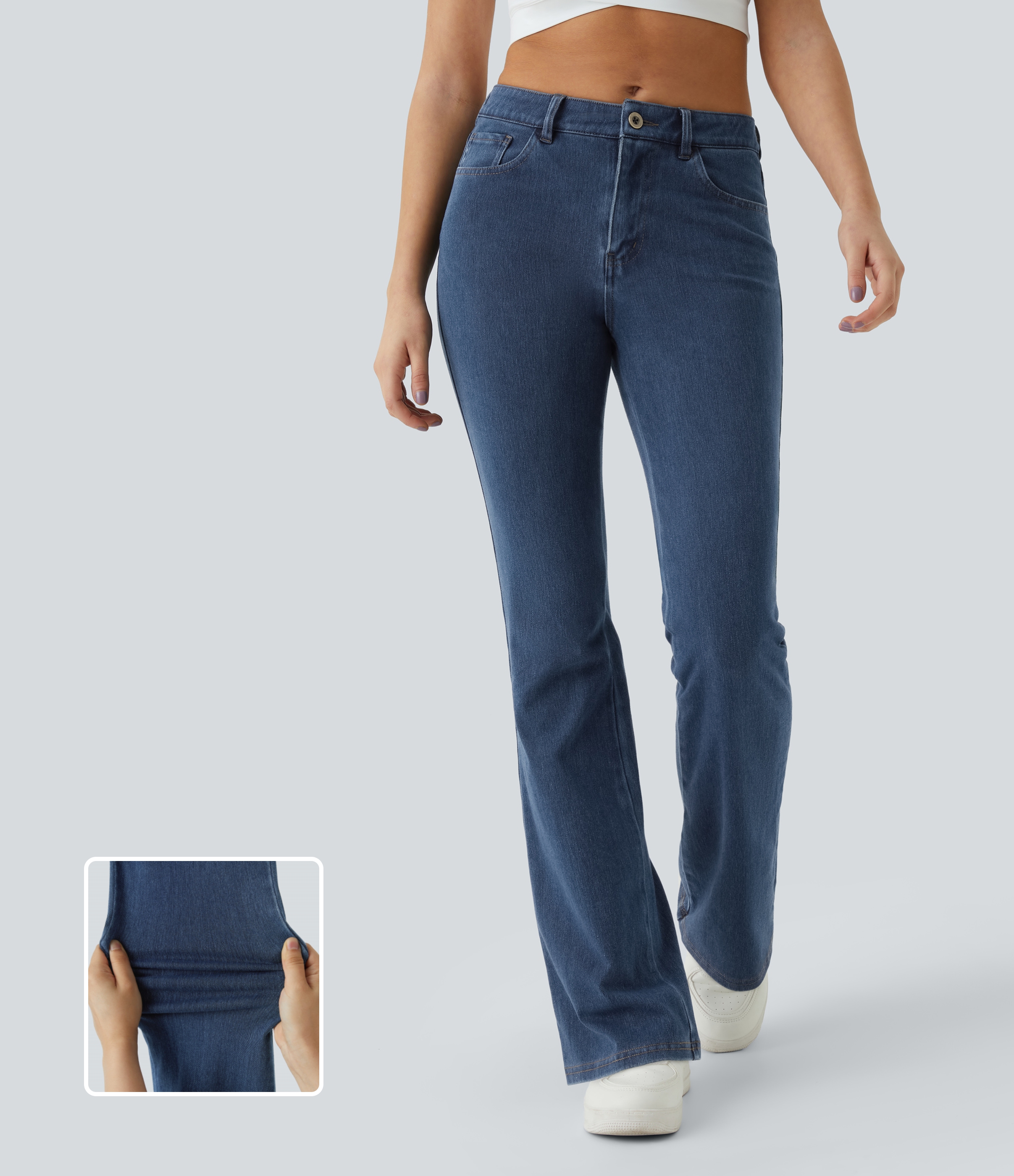 Halara Flex™ Mid Rise Button Pockets Stretchy Knit Casual Bootcut Jeans