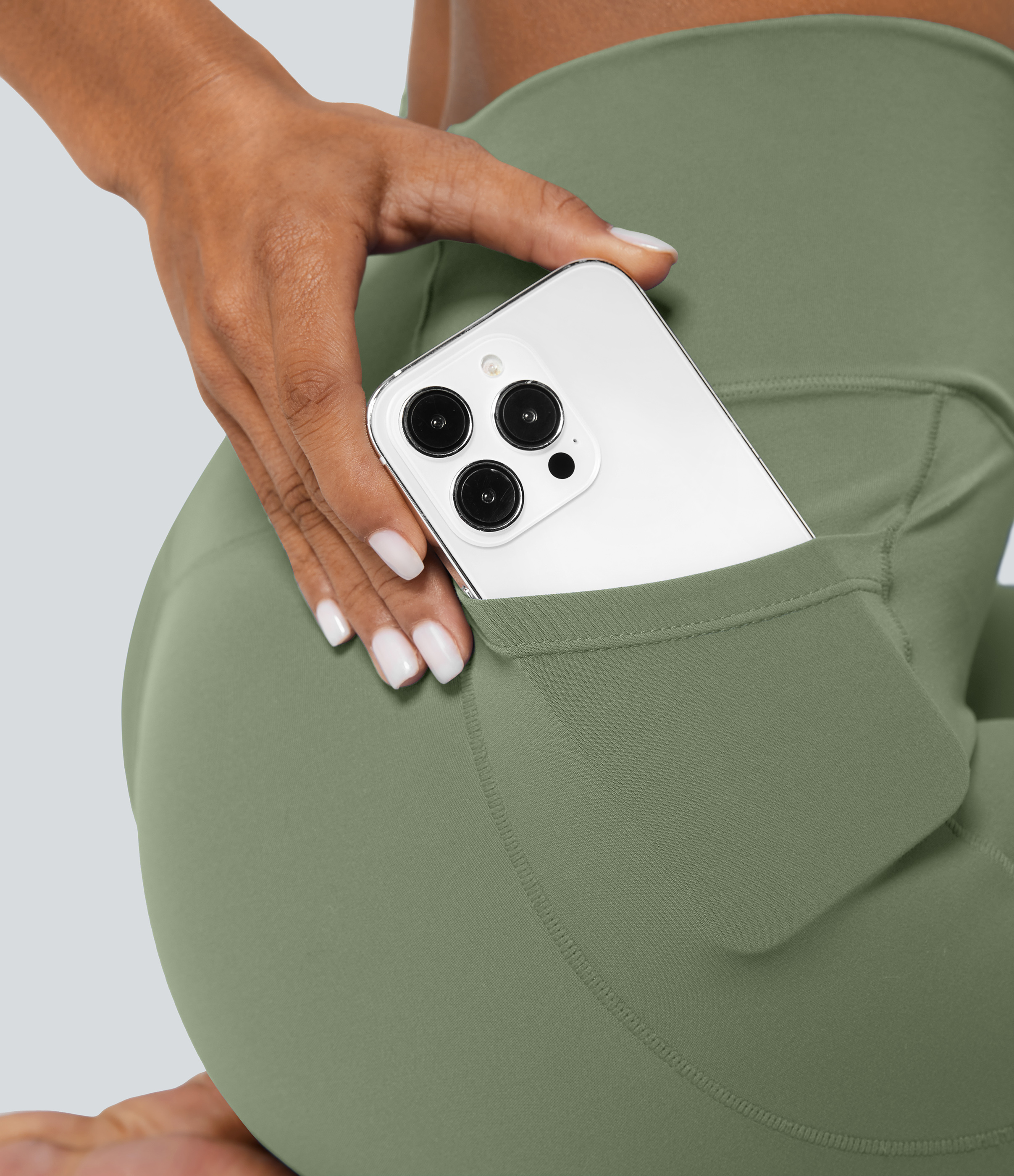 Halara CloudfulВ® Crossover Pocket Plain Leggings  - Loden Frost - M(full_length) gym leggings leggings with pockets leggings with butt lift 