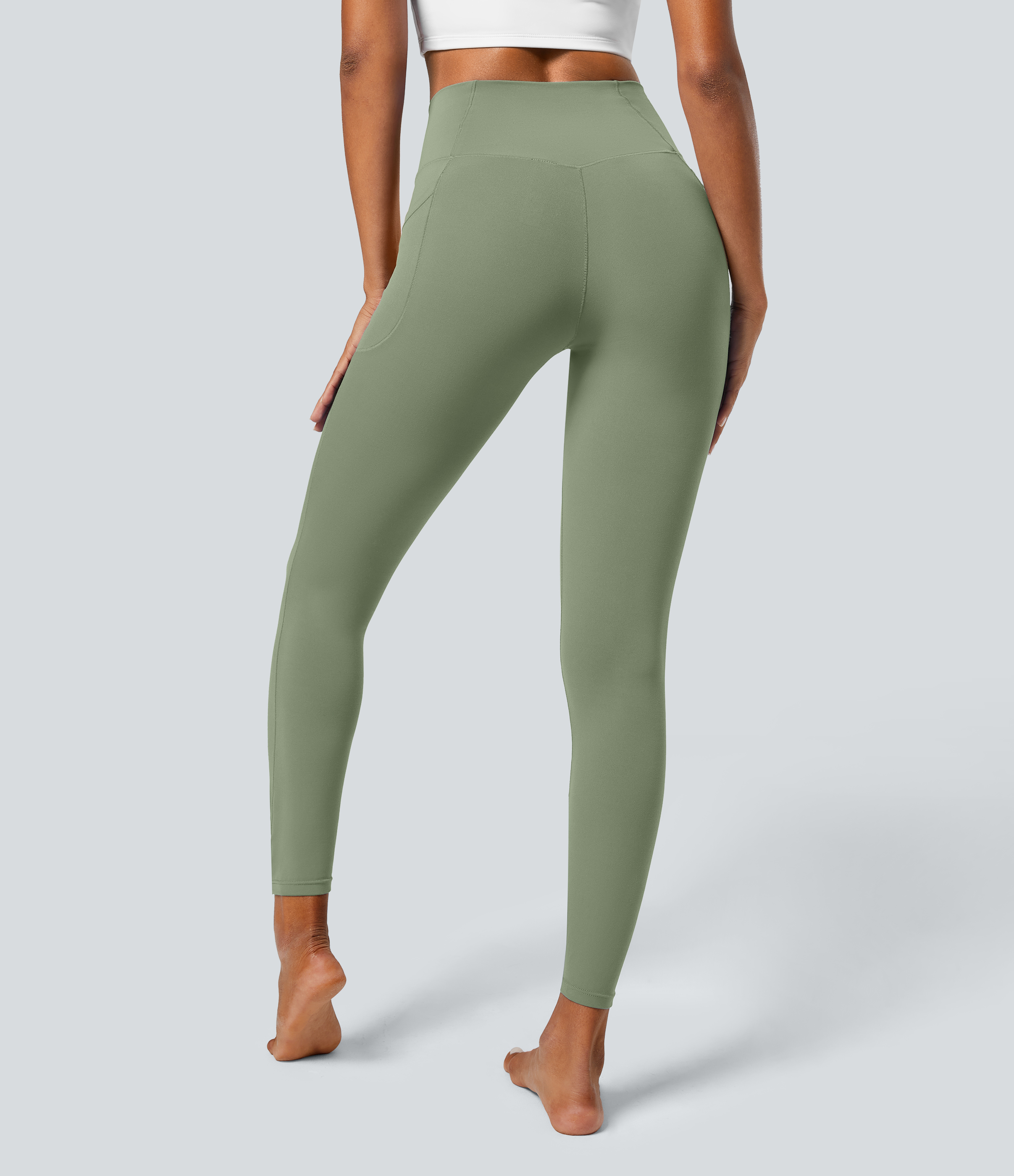 Halara CloudfulВ® Crossover Pocket Plain Leggings  - Loden Frost - M(full_length) gym leggings leggings with pockets leggings with butt lift 