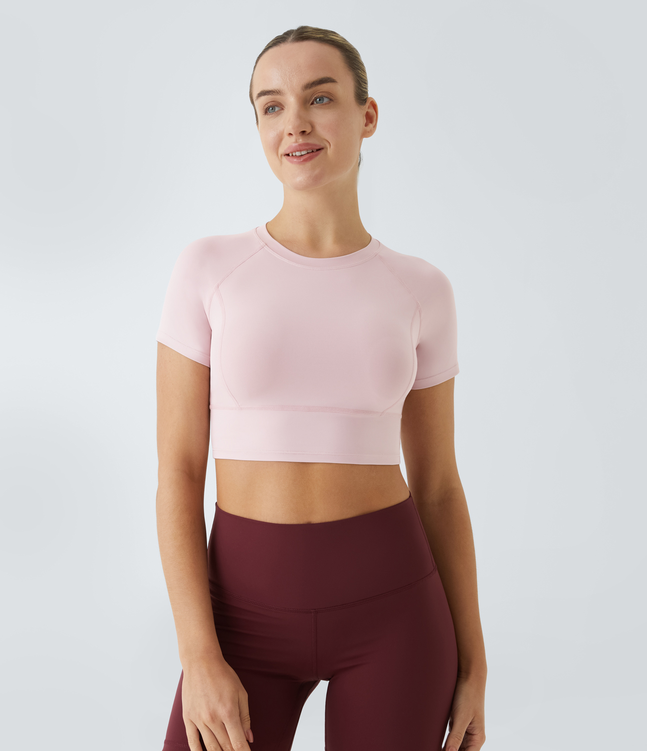 Halara Short Sleeve Cropped Yoga Sports Top  - Pale Lilac - XS 