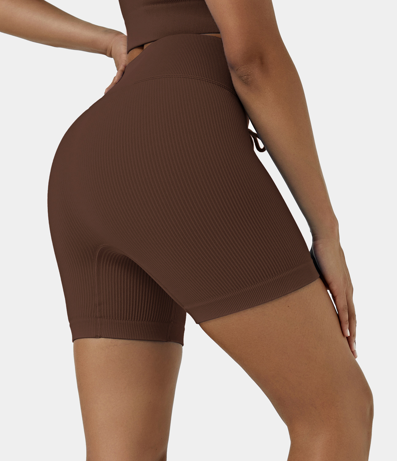 

Halara Seamless Flow High Waisted Ribbed Knit Drawstring Biker Shorts - Coffee -  biker shorts women black biker shorts womens biker shorts