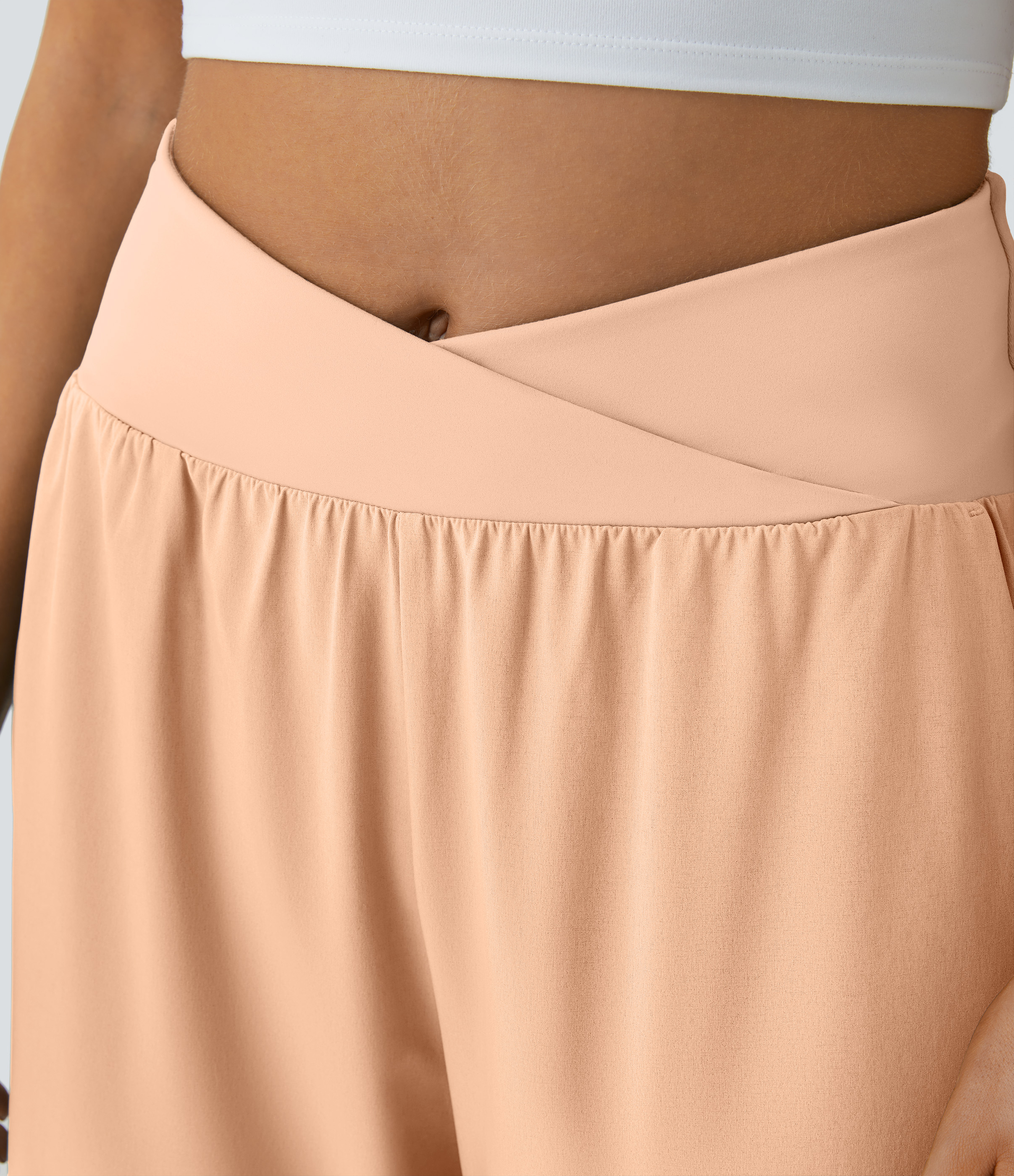 Halara Breezefulв„ў High Waisted Crossover Side Pocket Split Quick Dry Resort Pants  - Peach Orange - S(regular) sweatpants jogger pants 
