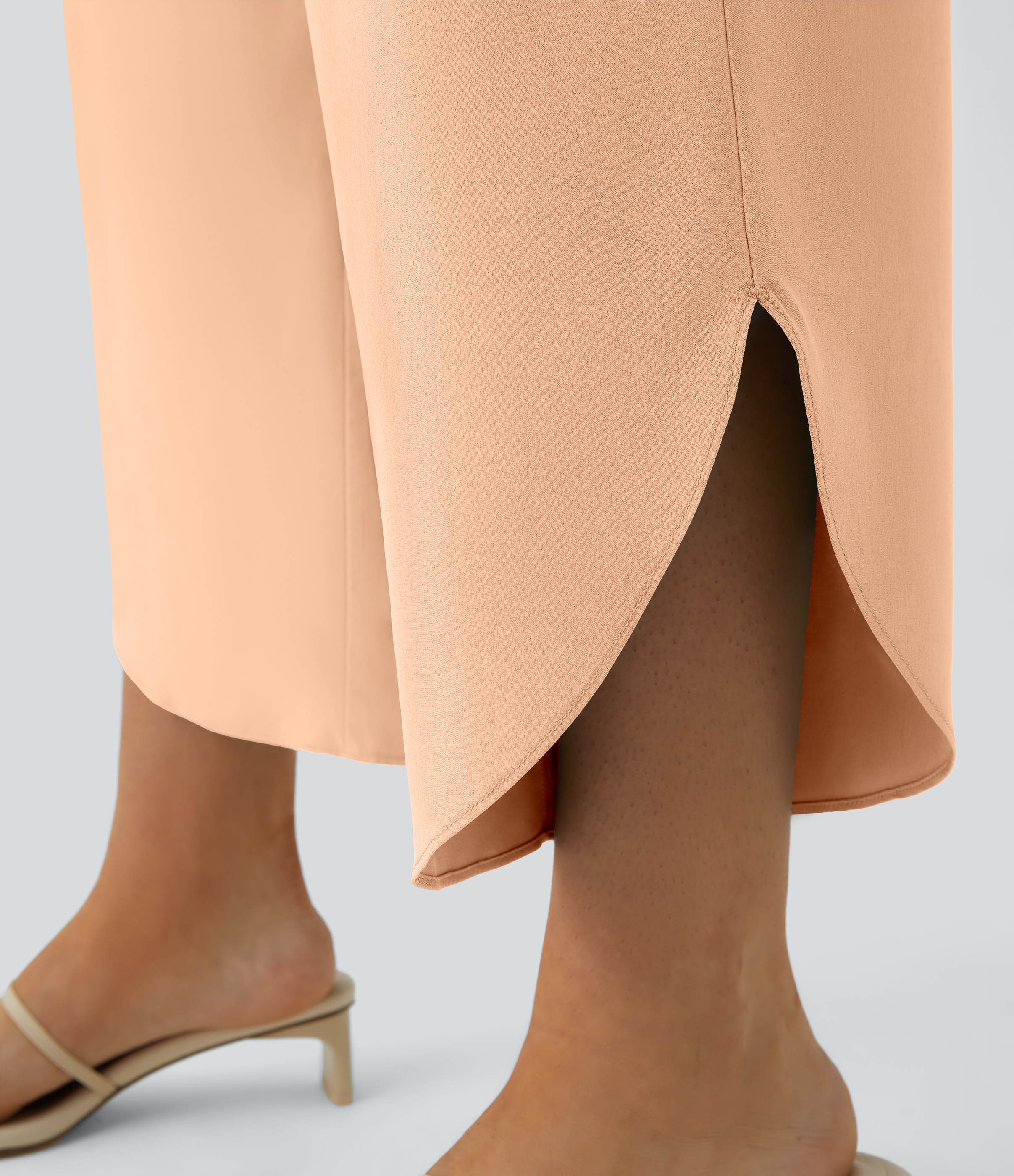 Halara Breezefulв„ў High Waisted Crossover Side Pocket Split Quick Dry Resort Pants  - Peach Orange - S(regular) sweatpants jogger pants 