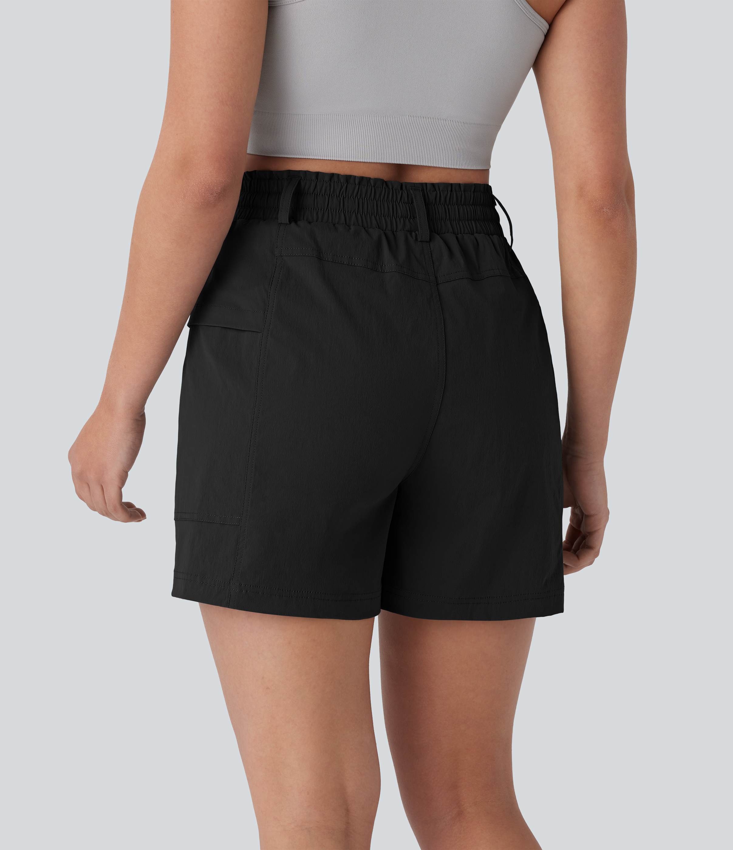 Halara Frill High Waisted Drawstring Side Pocket Hiking Shorts 5`` Gym Short - Black - XL booty shorts compression shorts yoga shorts 