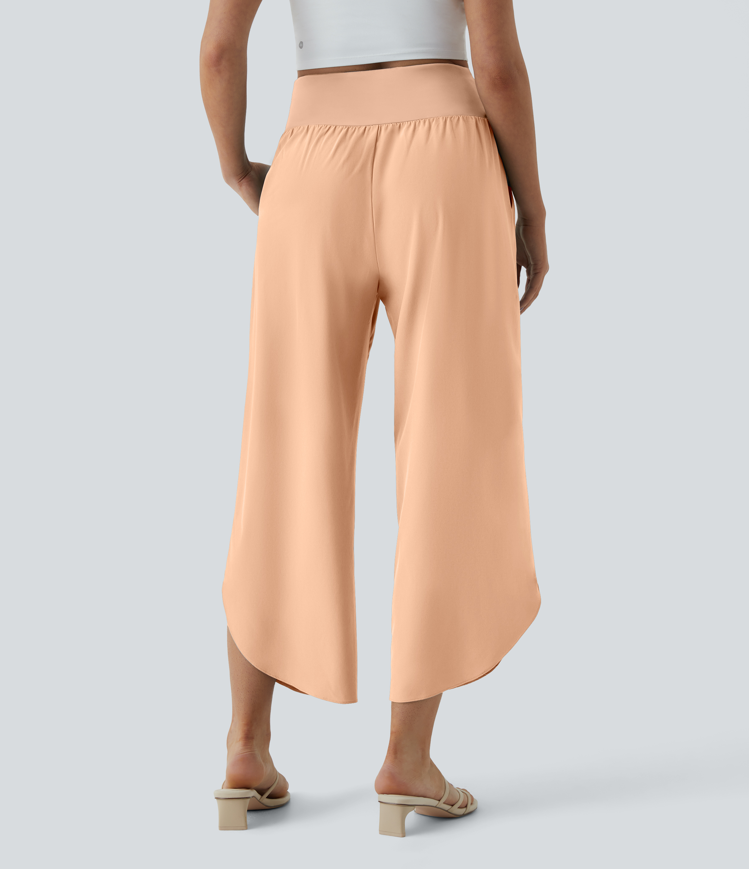 Halara Breezefulв„ў High Waisted Crossover Side Pocket Split Quick Dry Resort Pants  - Peach Orange - S(regular) sweatpants jogger pants 