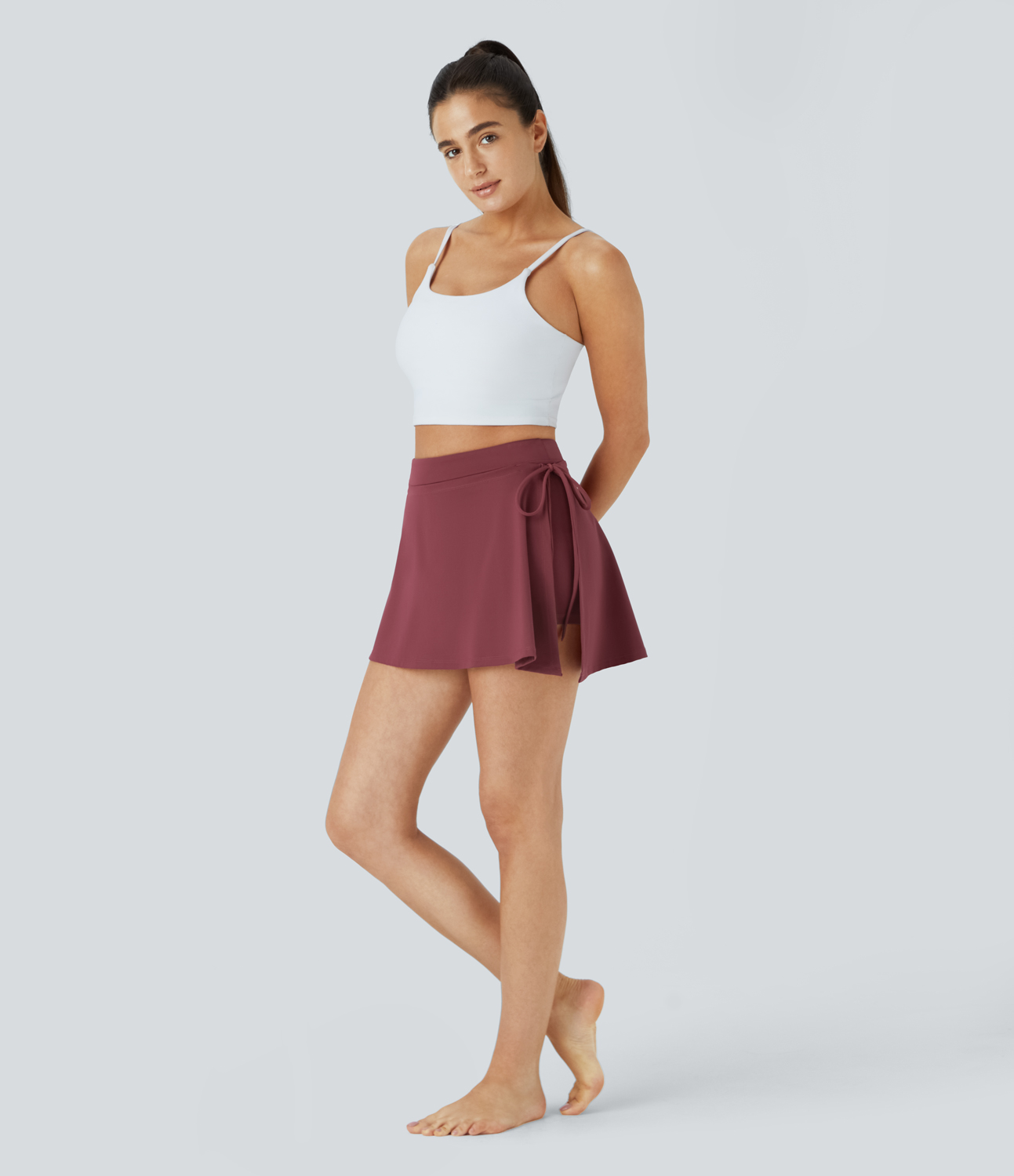 Halara Everyday Softlyzeroв„ў Airy Mid Rise Tie Side A Line 2-in-1 Side Pocket Mini Cool Touch Skirt  - Cordovan - M midi skirt a line skirt 