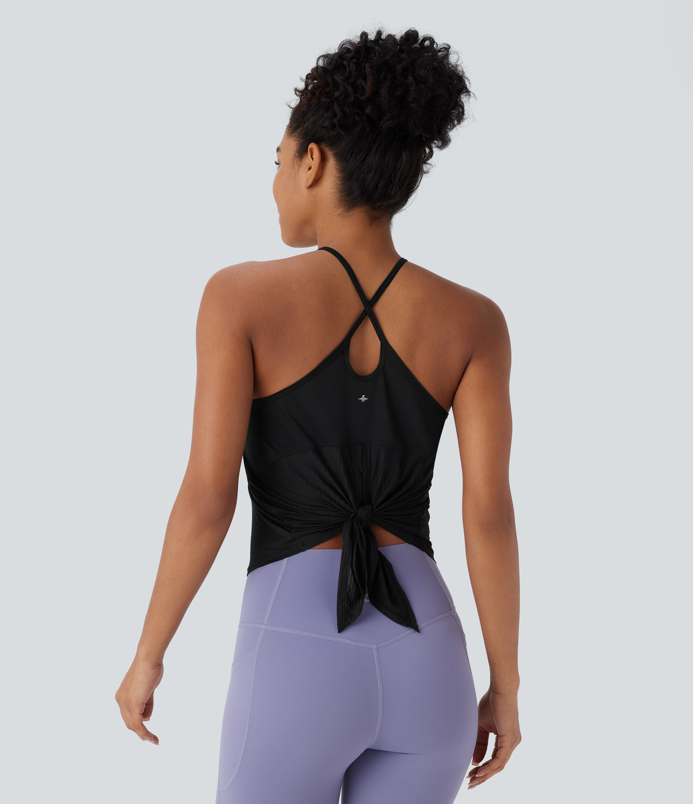 Halara Crisscross Backless Split Hem Yoga Cami Top Tank Top - Black - S golf tops halter top tunic tops sleeveless tops backless top 