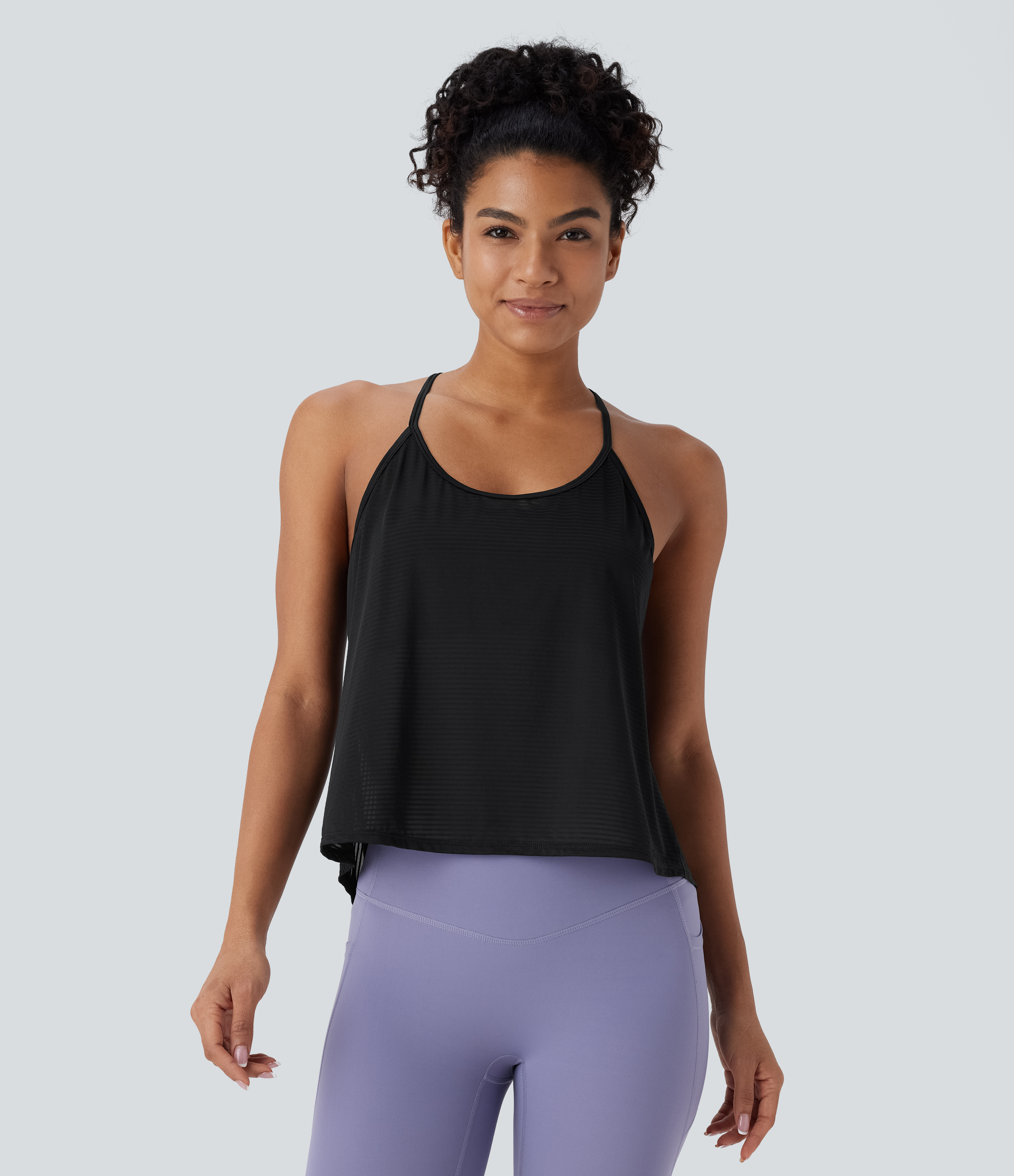 Halara Crisscross Backless Split Hem Yoga Cami Top Tank Top - Black - S golf tops halter top tunic tops sleeveless tops backless top 