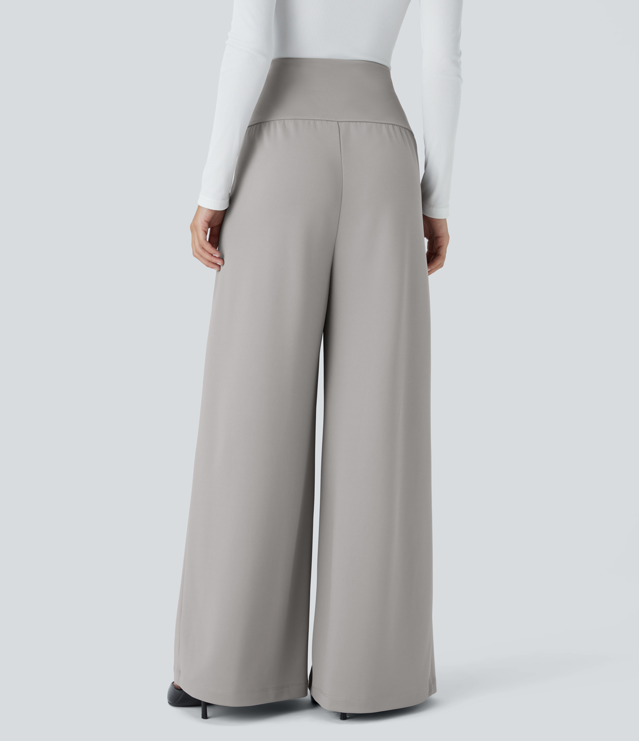 Halara Super High Waisted Pleated Side Pocket Wide Leg Crepe Work Pants  - Paloma - XL(regular) sweatpants jogger pants stacked sweatpants 