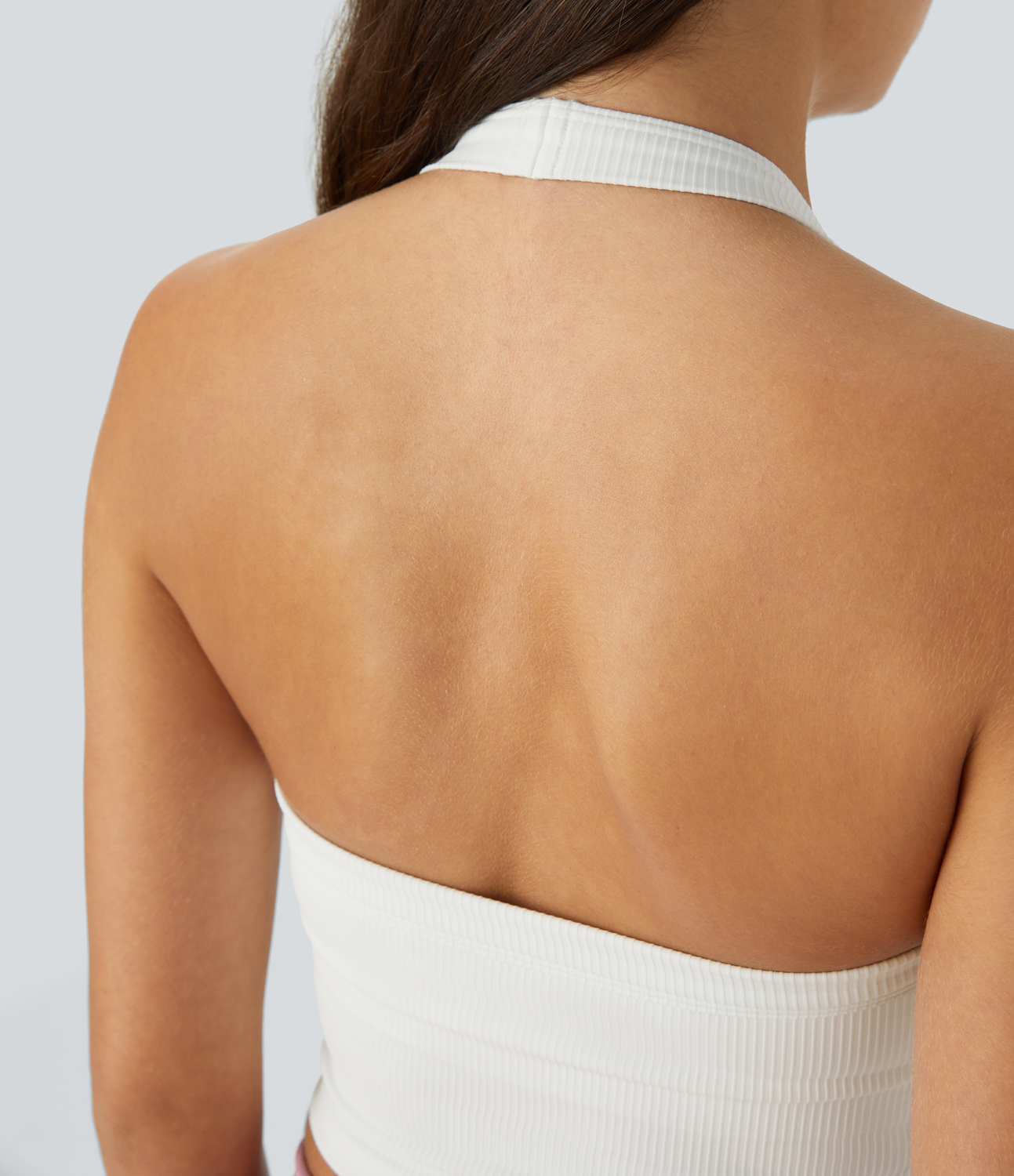 Halara Low Support Halter Backless Solid Yoga Sports Bra  - White - S push up bra strapless bra backless bra sticky bra wireless bra 