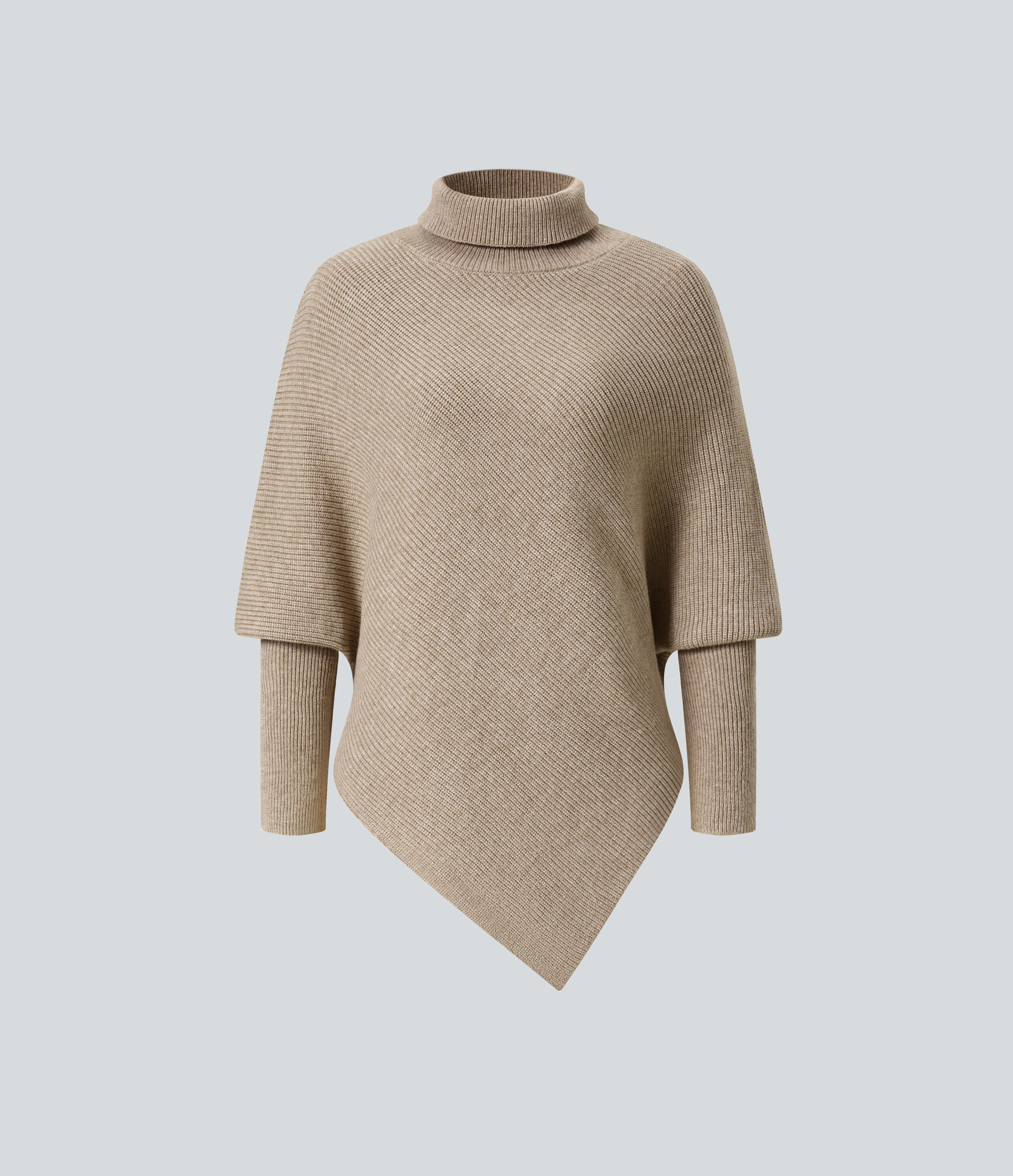 Halara High Neck Long Sleeve Asymmetric Hem Work Sweater  - Apricot Flower Gray - XL 
