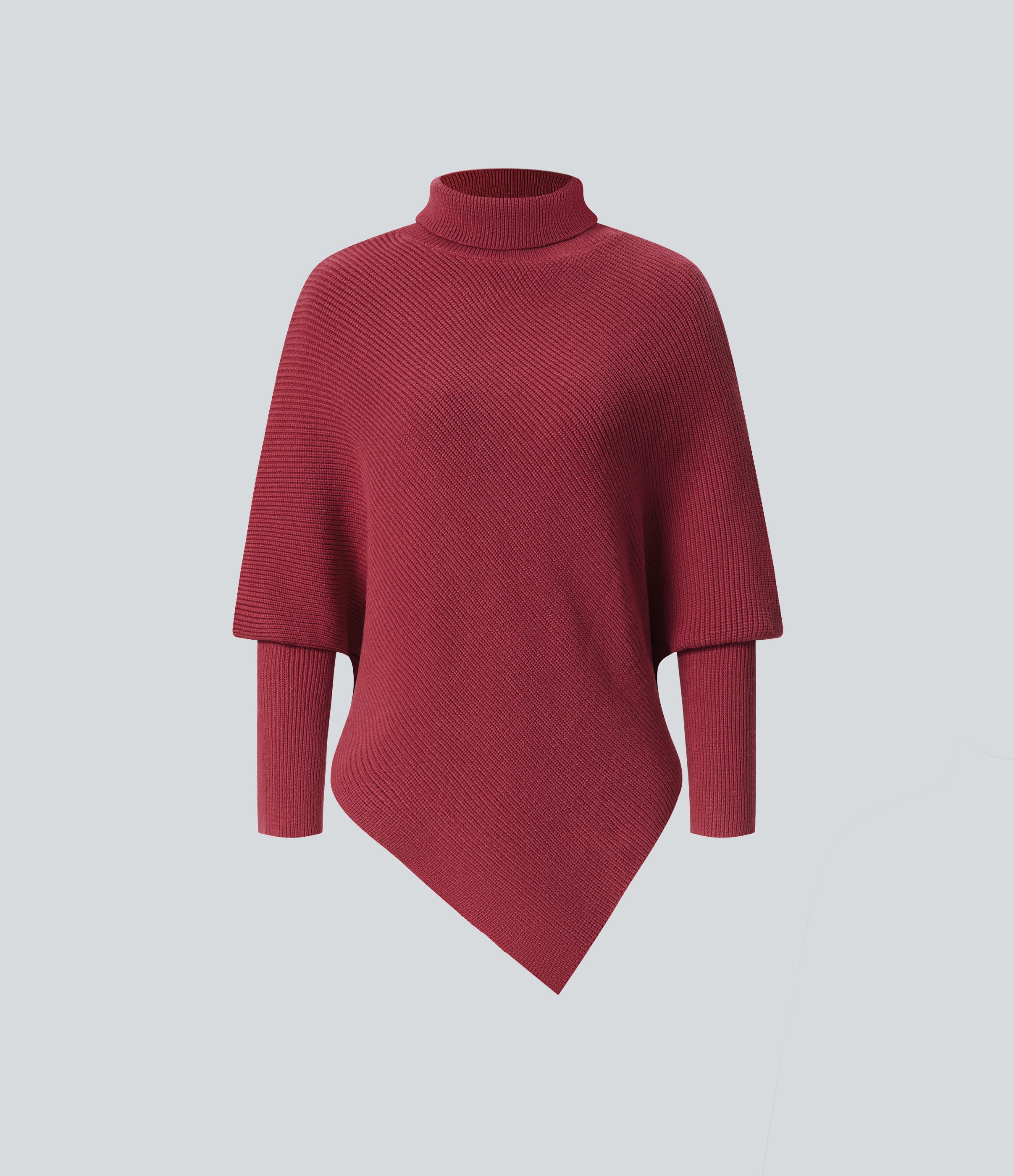Halara High Neck Long Sleeve Asymmetric Hem Work Sweater  - Deep Claret - M 