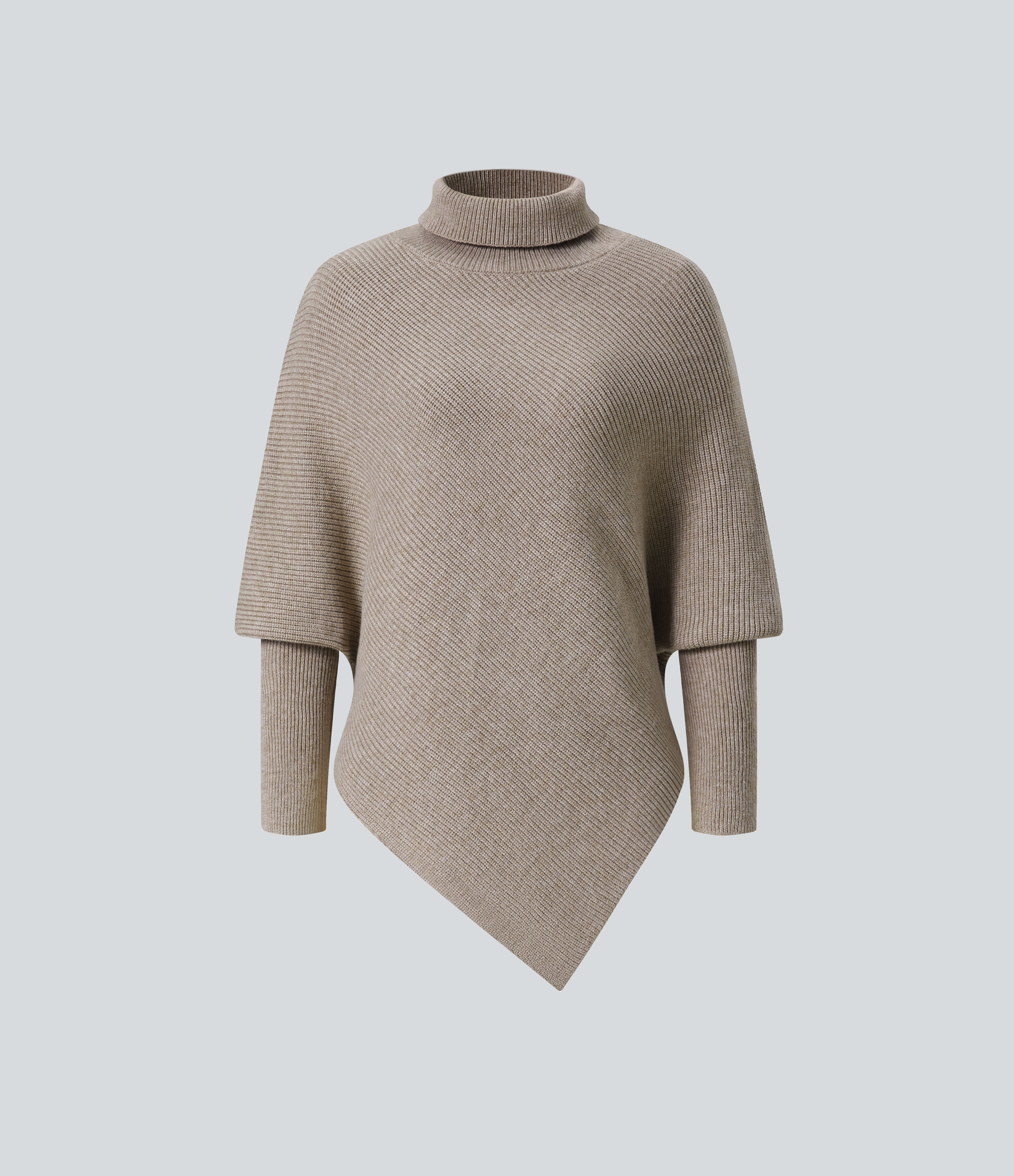 Halara High Neck Long Sleeve Asymmetric Hem Work Sweater  - Oatmeal - XL 
