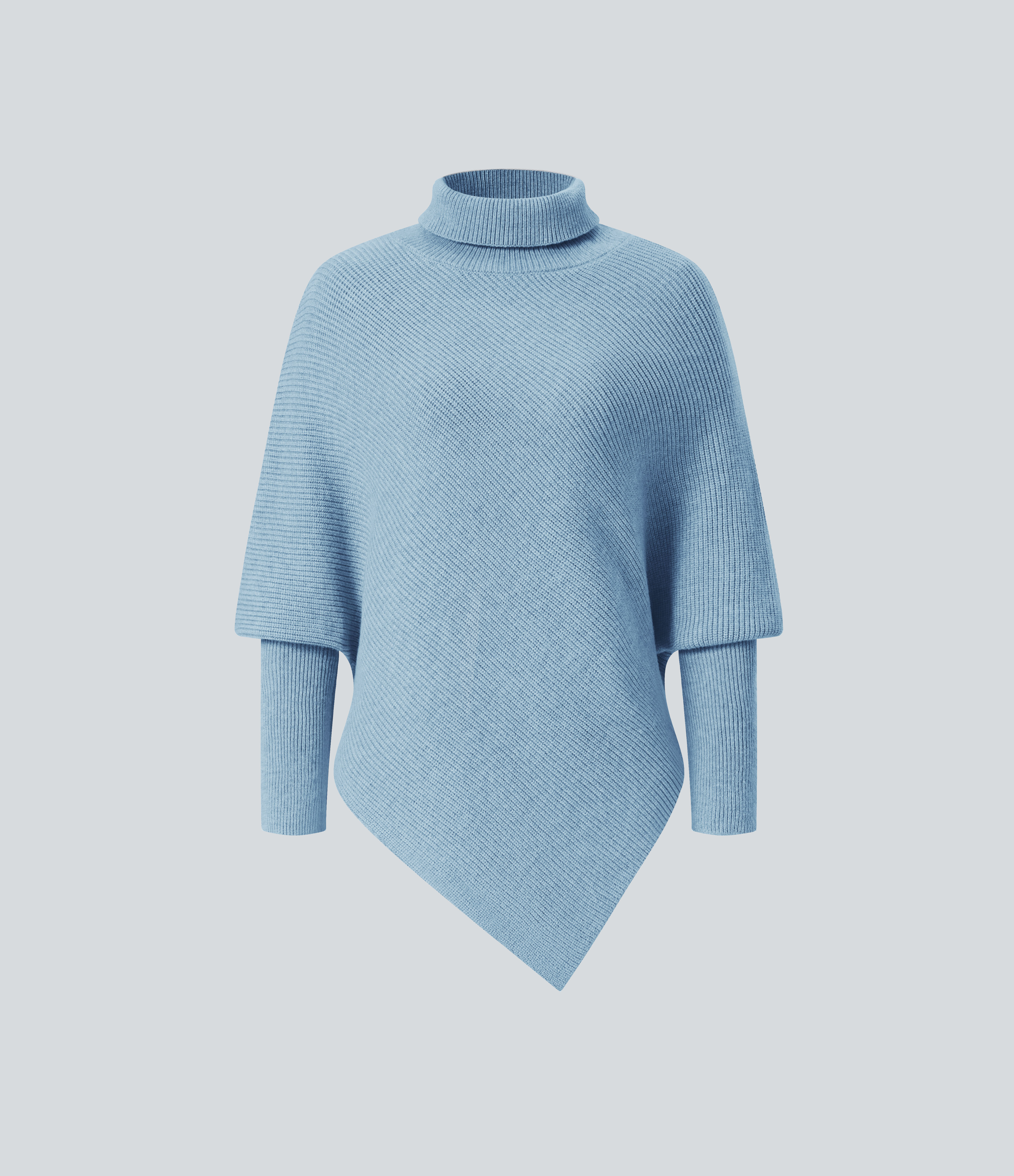 Halara High Neck Long Sleeve Asymmetric Hem Work Sweater  - Cool Blue - M 