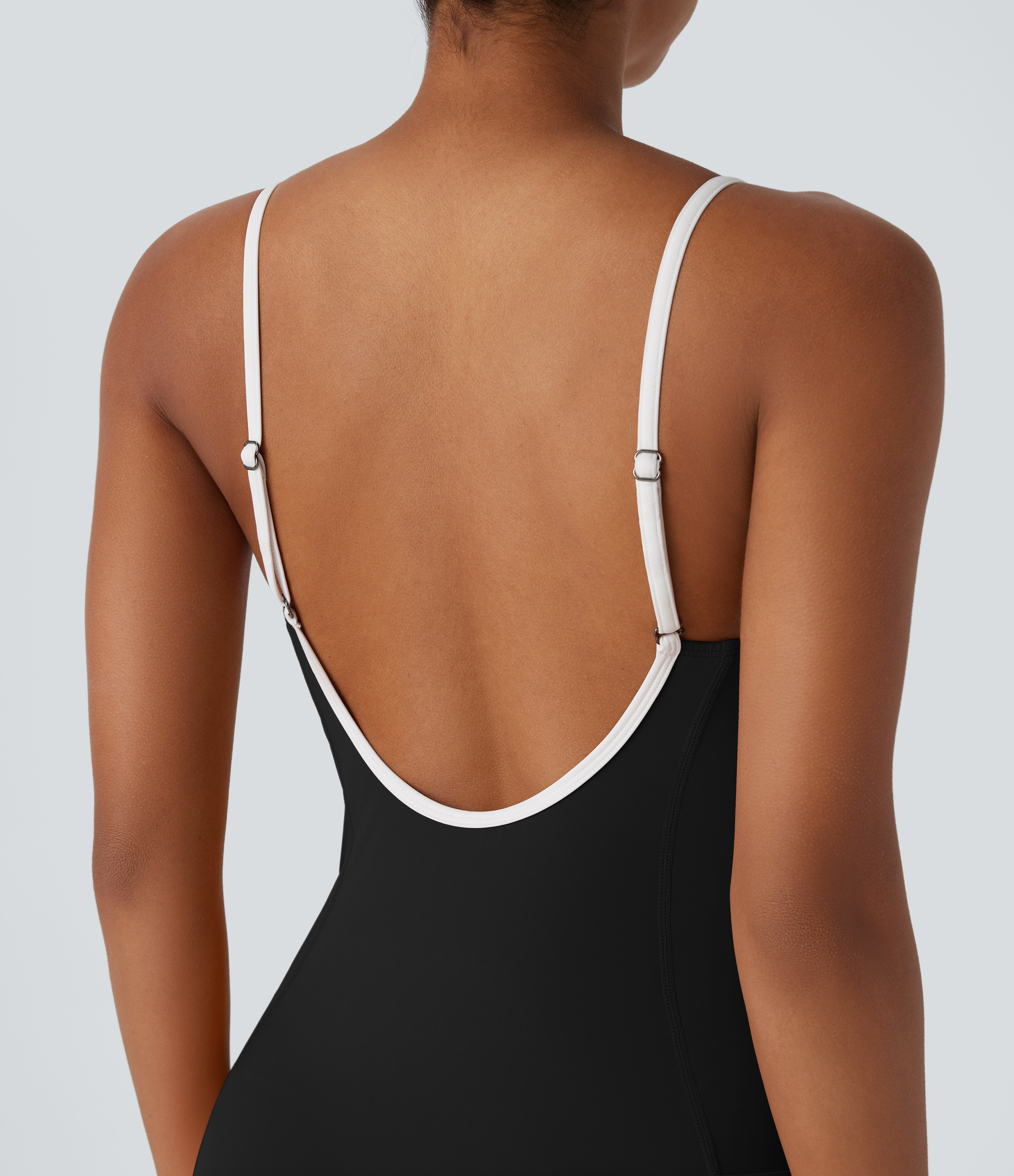 Halara Softlyzeroв„ў Airy Backless Adjustable Strap Color Block Side Pocket 2 Piece Set Cool Touch Yoga Bodysuit & Skirt Workout Dress - Black - XL 