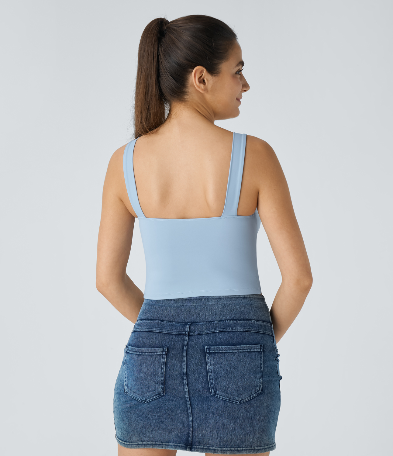 Halara Softlyzeroв„ў Airy Sweetheart Neck Ruched Skinny Cool Touch Casual Tank Top-UPF50+ Tank Top - Angel Falls - S golf tops halter top 