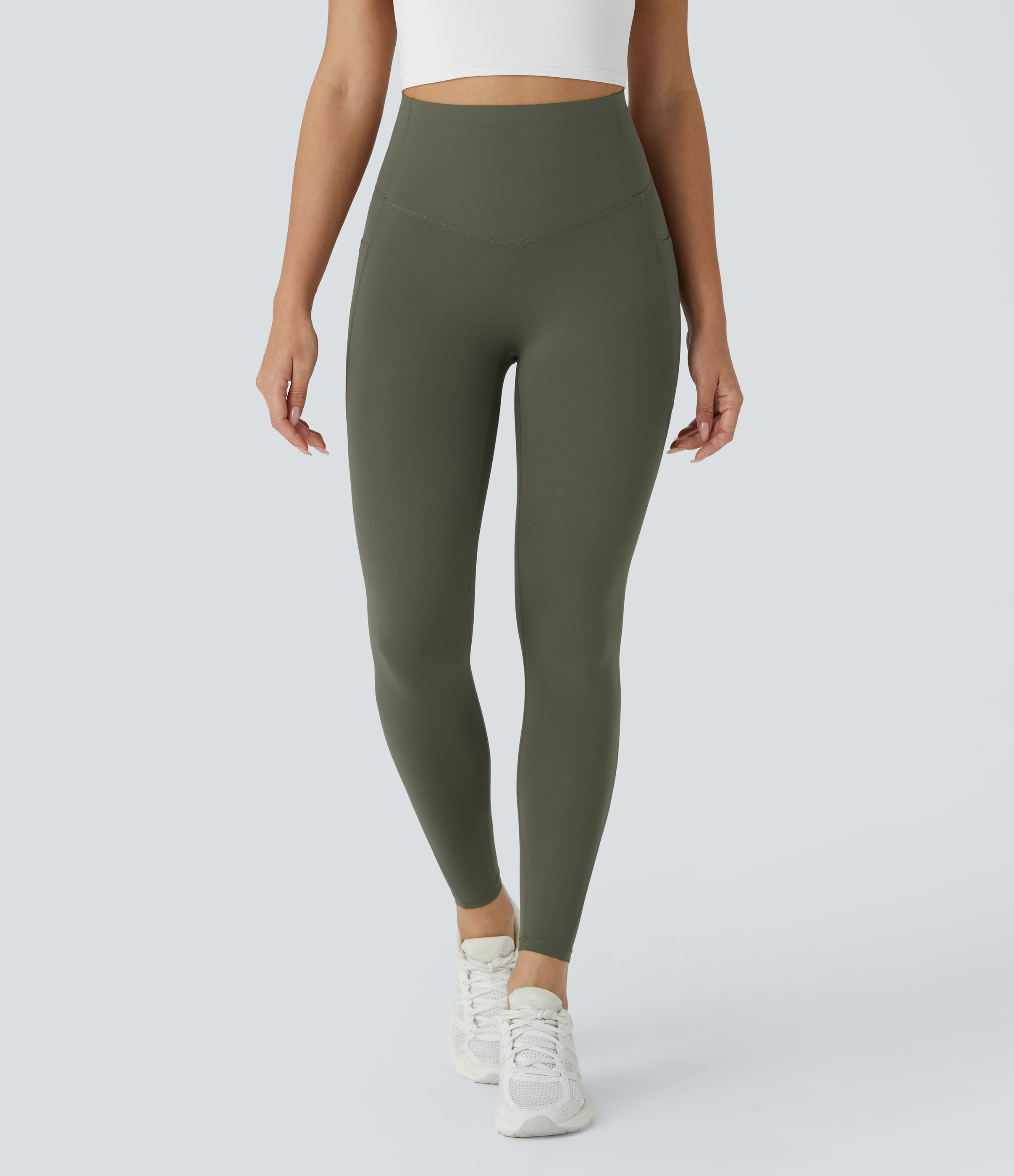 Halara SoCinched High Waisted Butt Lifting Tummy Control Side Pocket Shaping Workout UltraSculpt Leggings  - Deep Woodland Green - XS(7/8) 