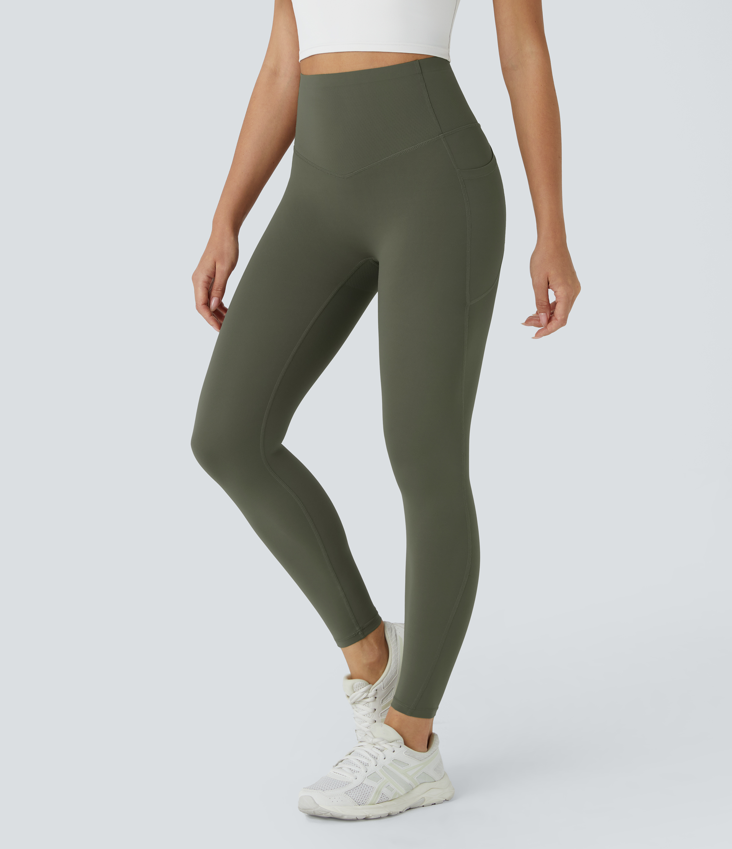 Halara SoCinched High Waisted Butt Lifting Tummy Control Side Pocket Shaping Workout UltraSculpt Leggings  - Deep Woodland Green - XS(7/8) 