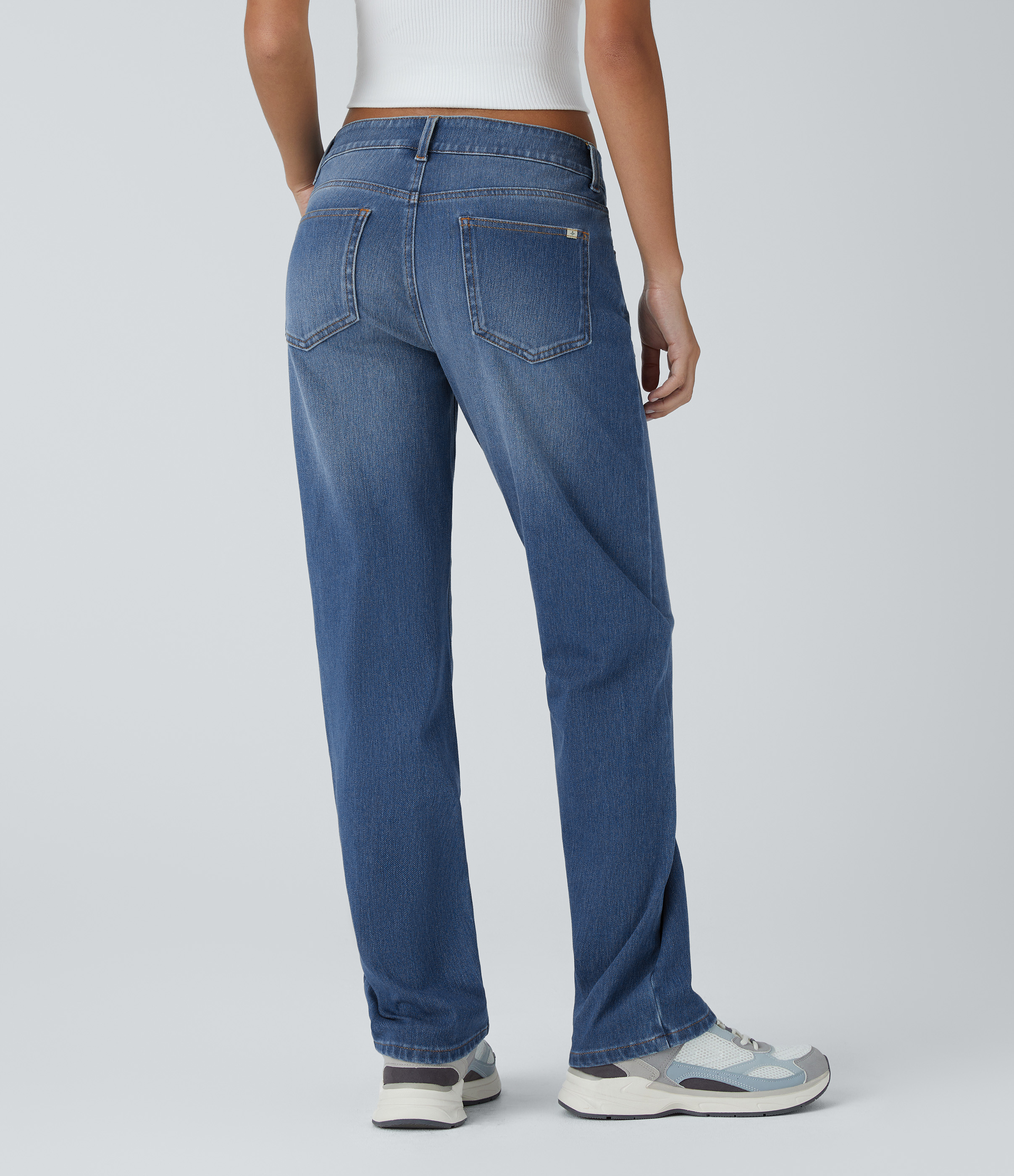 Magnolia Blue Denim Jeans Halara Flex™ Denim elástico lavado pierna recta cierre botón múltiple bolsillo tiro bajo / 2