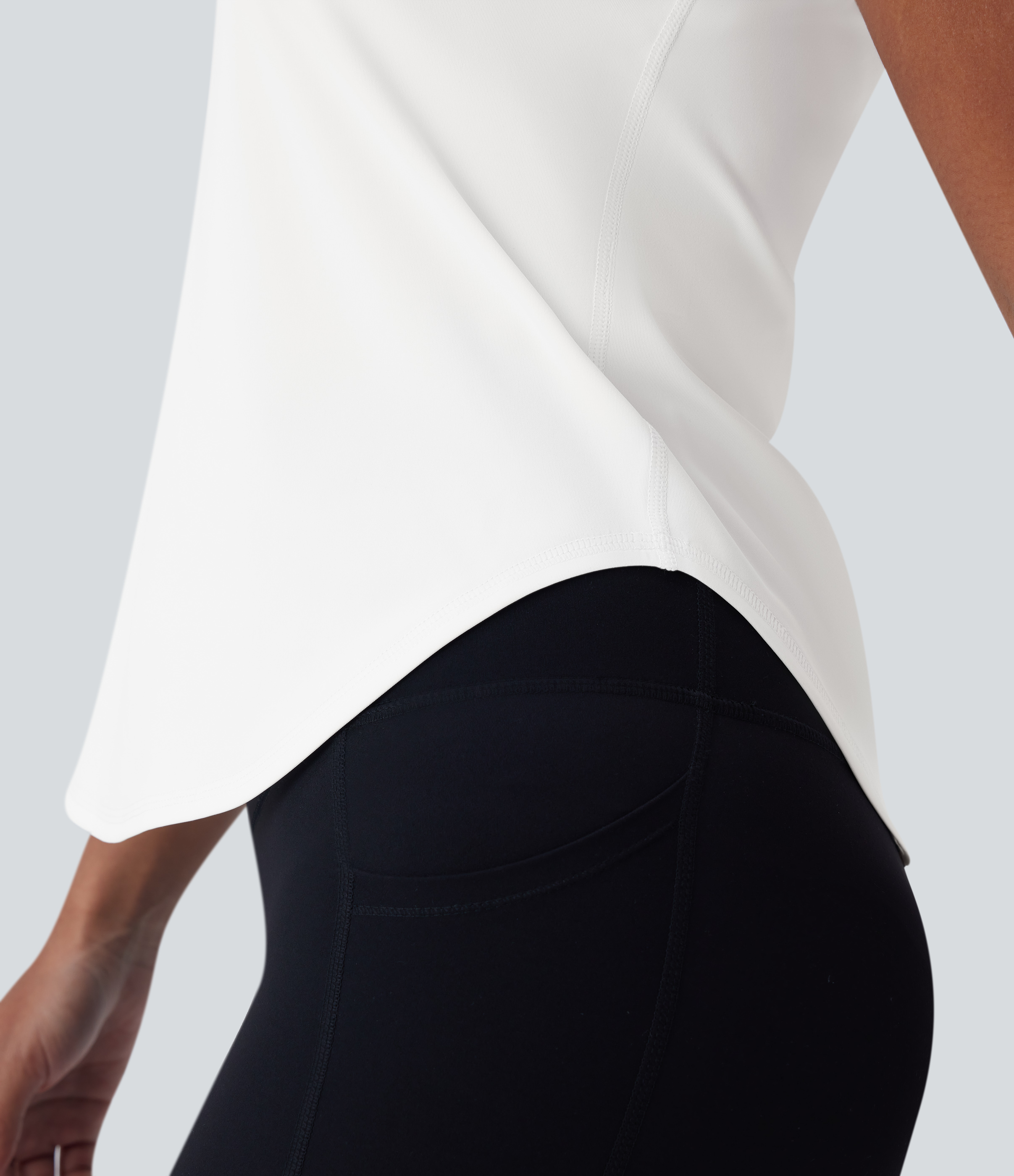 Halara Softlyzeroв„ў QuickDry Round Neck Short Sleeve Contrast Mesh Curved Hem Quick Dry Running Sports Top  - White - XL 