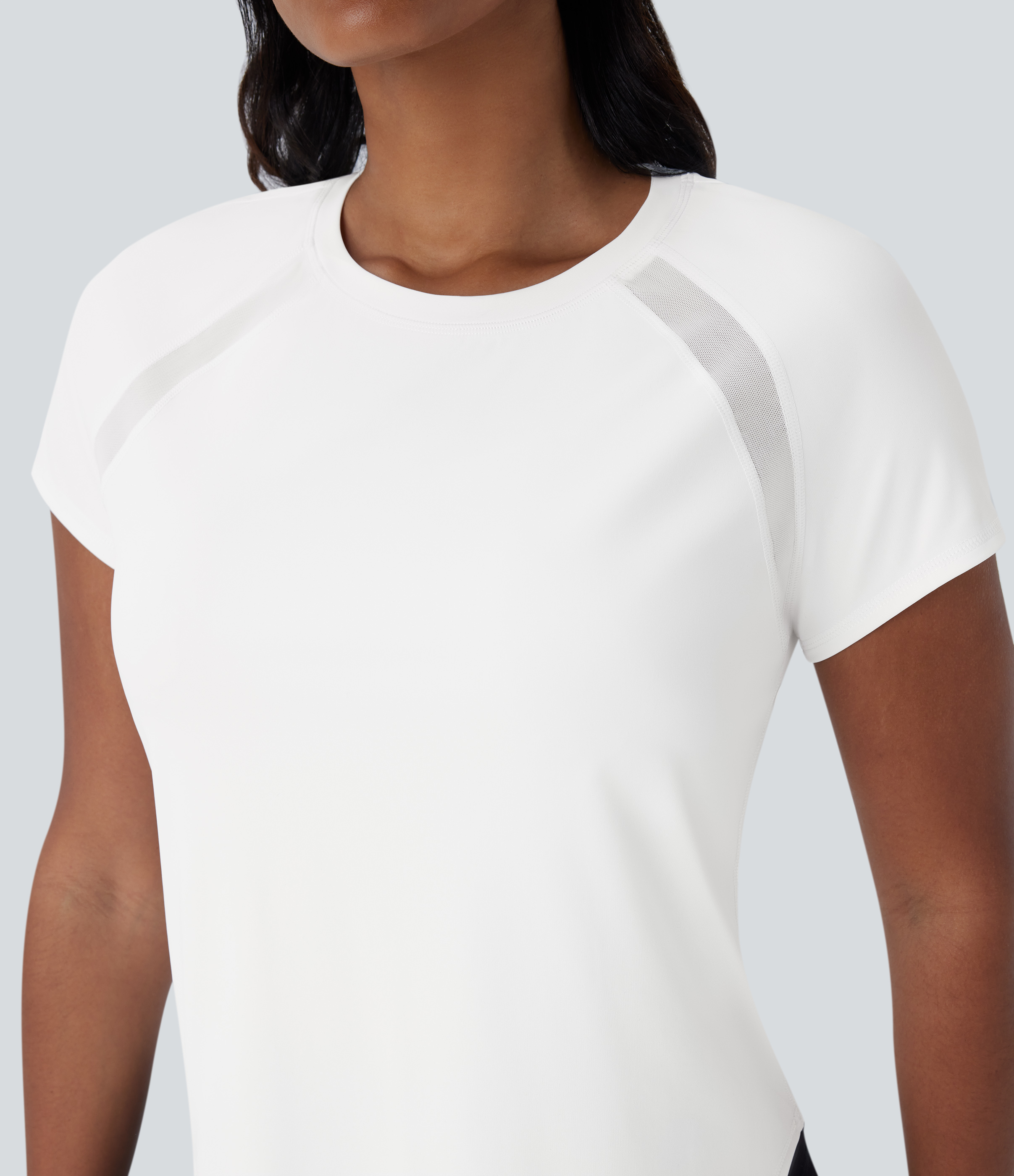 Halara Softlyzeroв„ў QuickDry Round Neck Short Sleeve Contrast Mesh Curved Hem Quick Dry Running Sports Top  - White - XL 