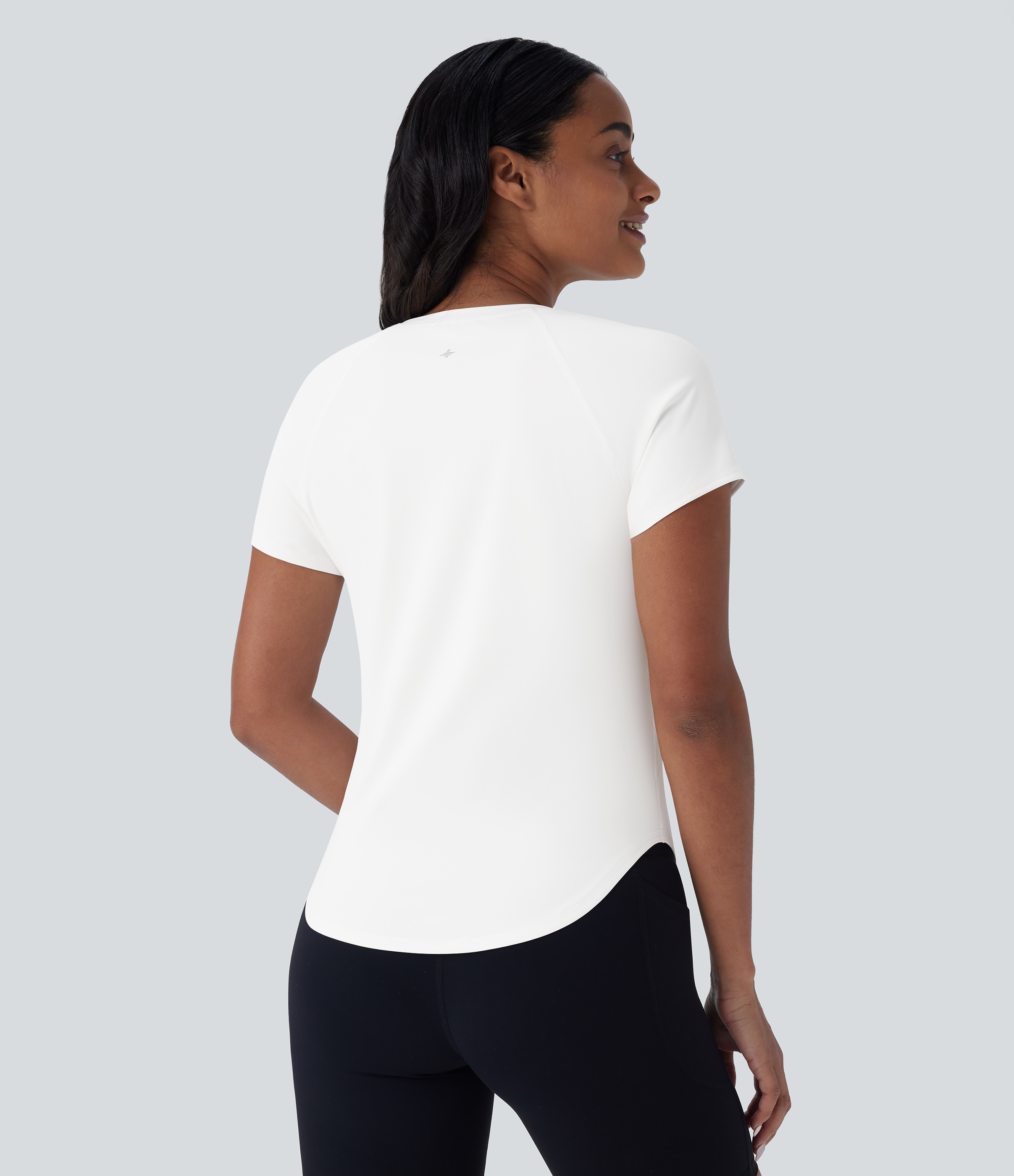 Halara Softlyzeroв„ў QuickDry Round Neck Short Sleeve Contrast Mesh Curved Hem Quick Dry Running Sports Top  - White - XL 