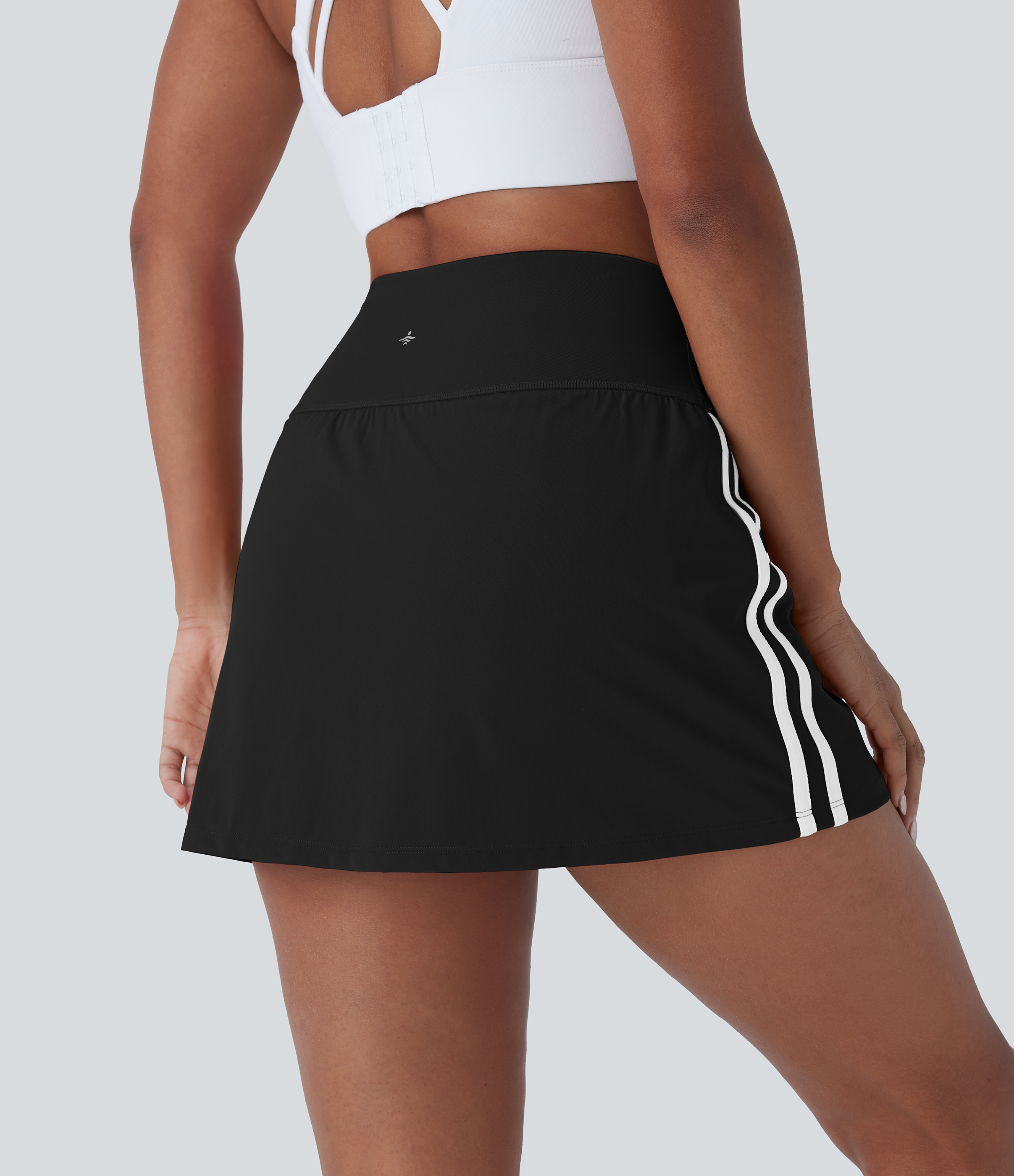 Halara Softlyzeroв„ў QuickDry SoCinched High Waisted Tummy Control 2-in-1 Side Pocket Color Block Mini Quick Dry Pickleball Skirt  - Black - XL(regular) 