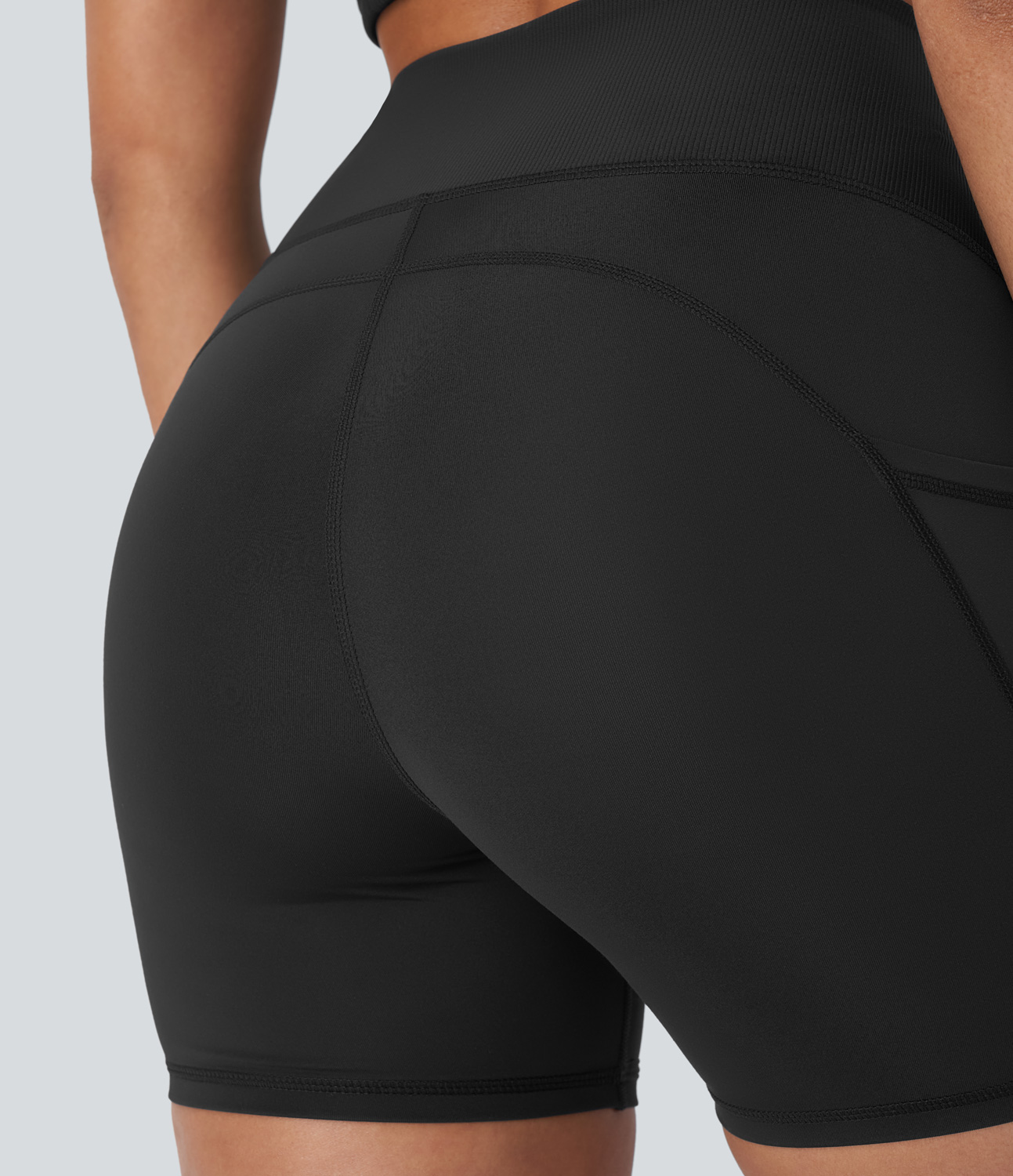 Halara SpeedWaveв„ў High Waisted Side Pockets Contrast Ribbed Quick Dry Workout Biker Shorts 5`` Gym Short - Black - XL booty shorts 