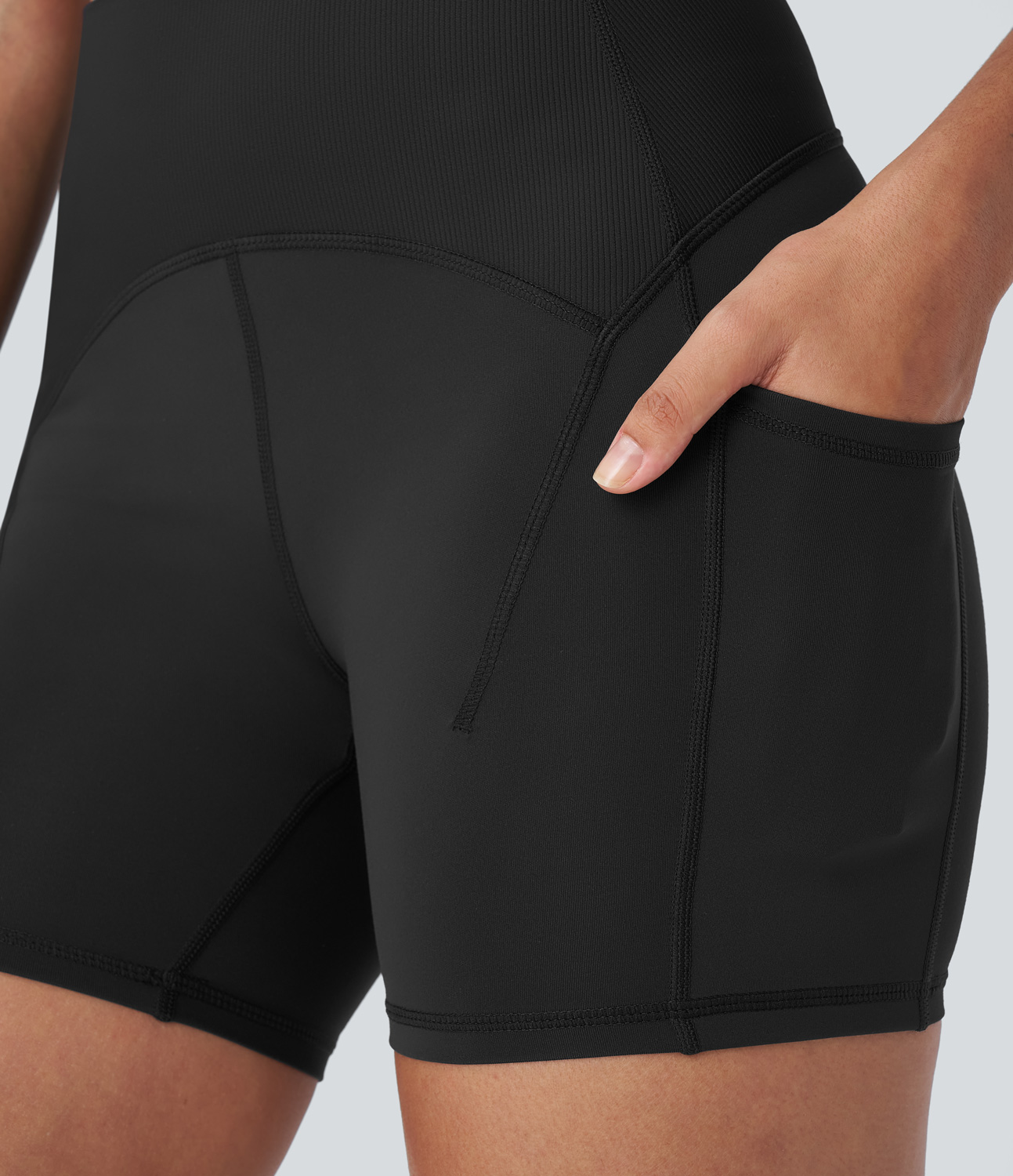 Halara SpeedWaveв„ў High Waisted Side Pockets Contrast Ribbed Quick Dry Workout Biker Shorts 5`` Gym Short - Black - XL booty shorts 