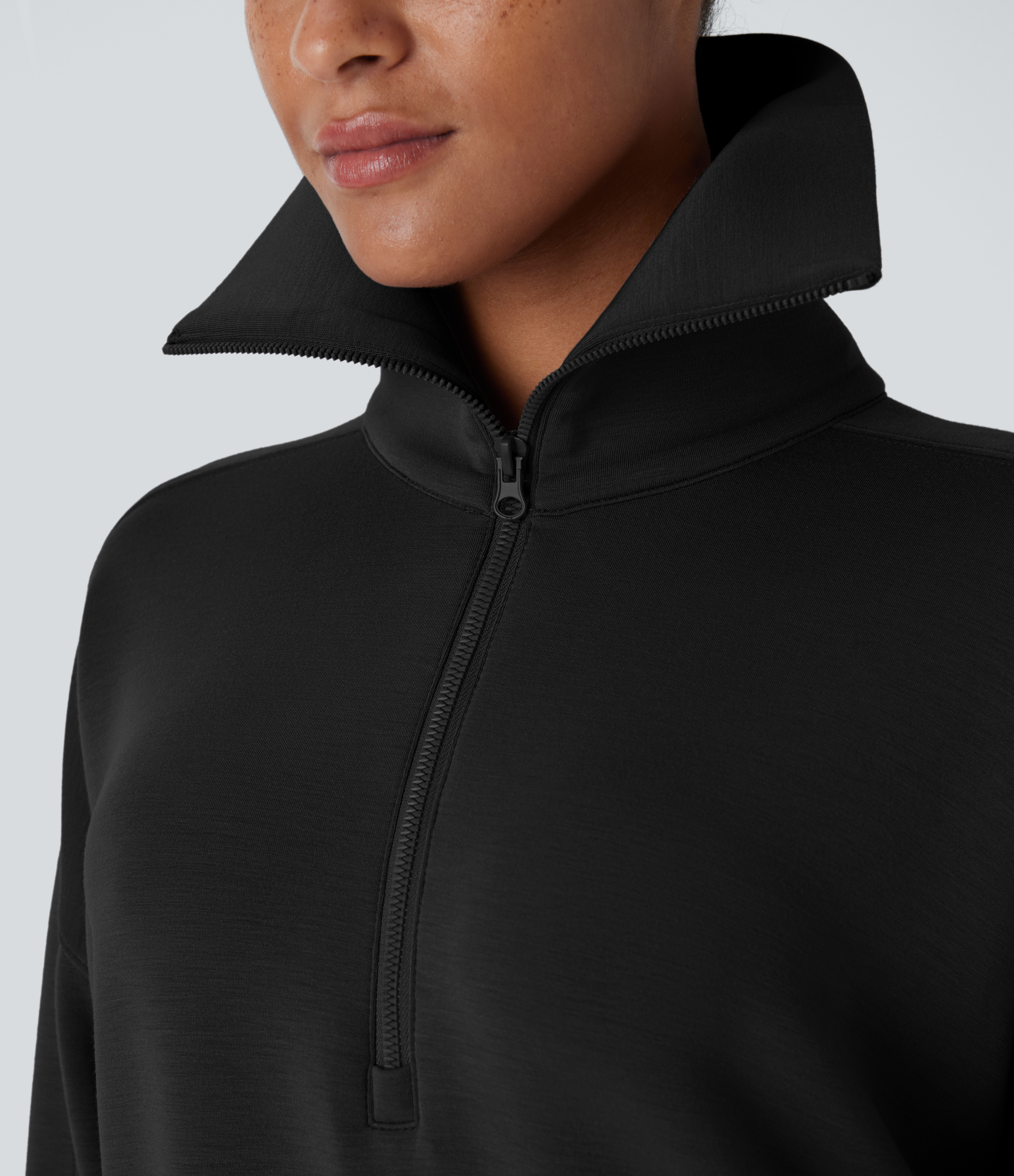 Halara SpacerTekв„ў Funnel Neck Half zipper Raglan Sleeve Relax Casual Sweatshirt  - Black - M 