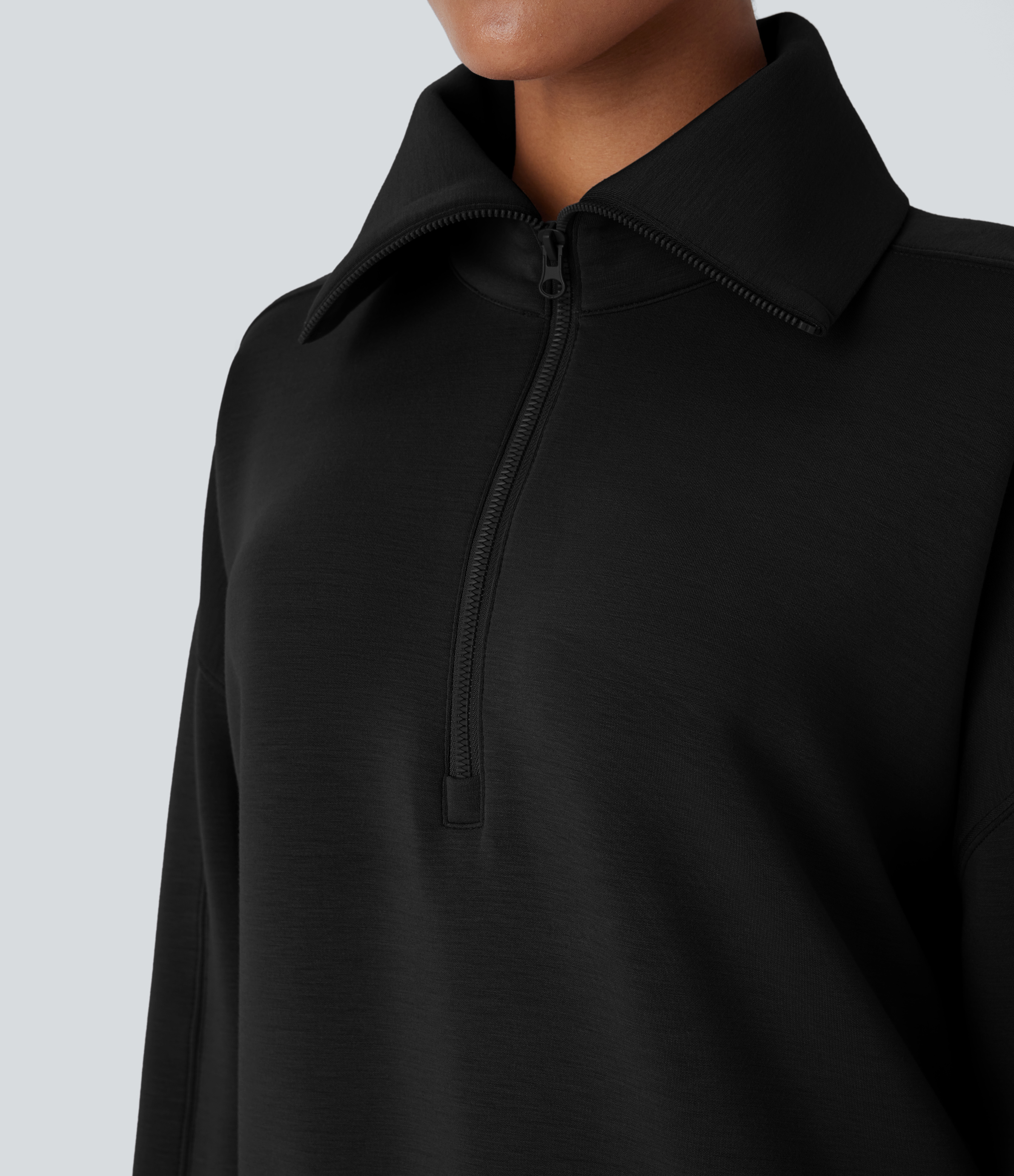 Halara SpacerTekв„ў Funnel Neck Half zipper Raglan Sleeve Relax Casual Sweatshirt  - Black - M 