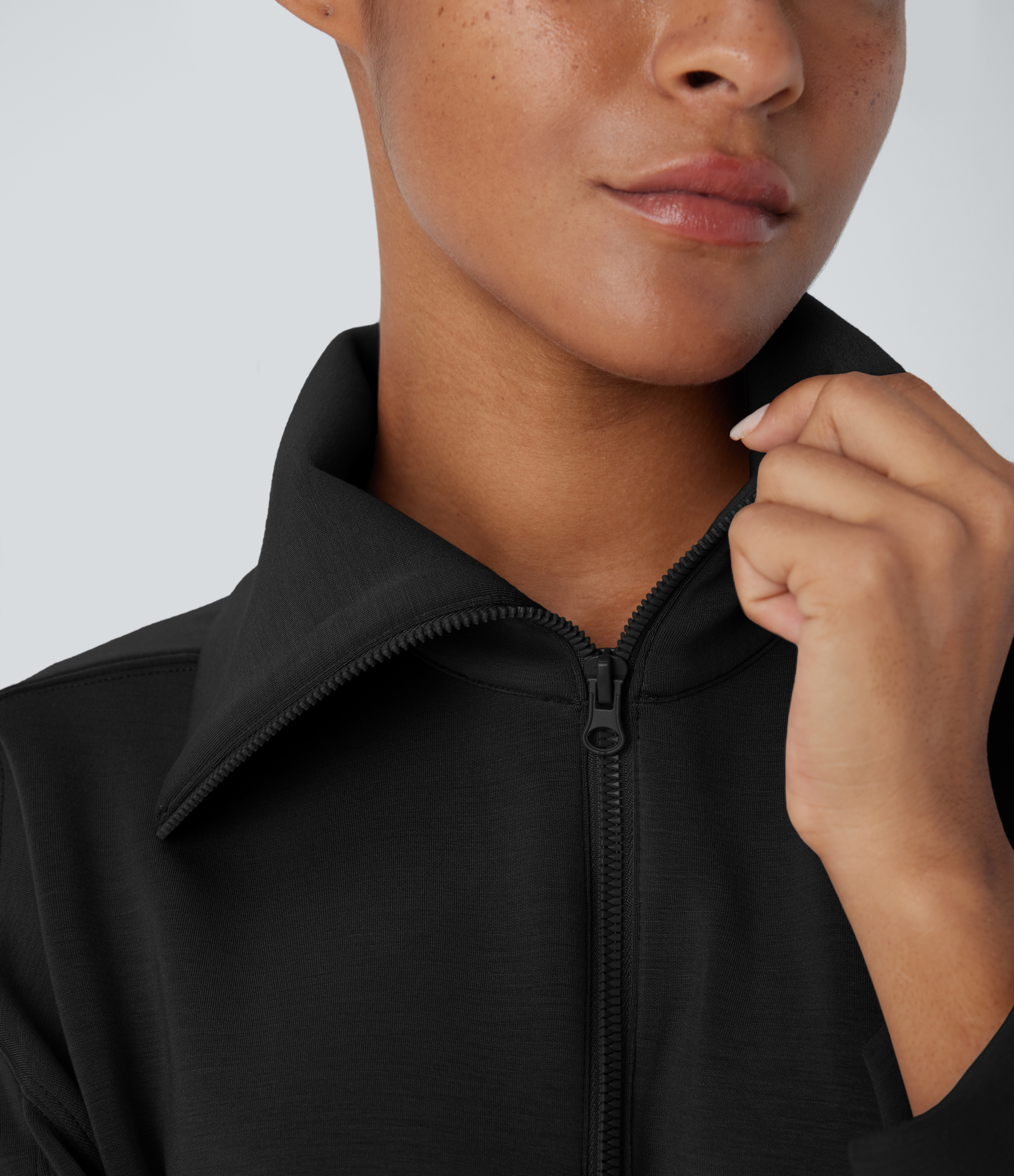 Halara SpacerTekв„ў Funnel Neck Half zipper Raglan Sleeve Relax Casual Sweatshirt  - Black - M 