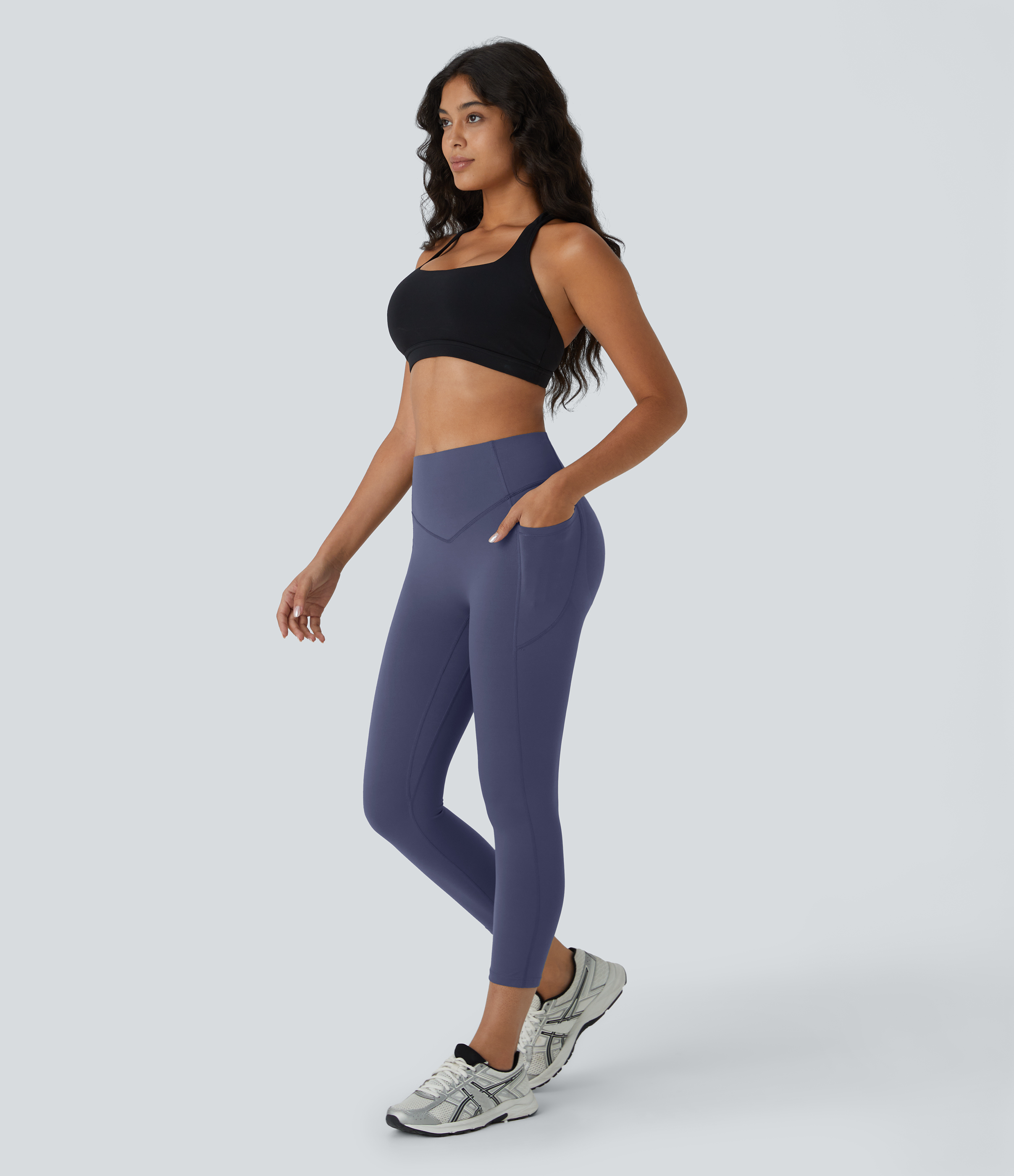 Halara SoCinched High Waisted Scrunch Butt Lifting Tummy Control Side Pocket Shaping Capri Training UltraSculpt Leggings  - Mood Indigo - S 
