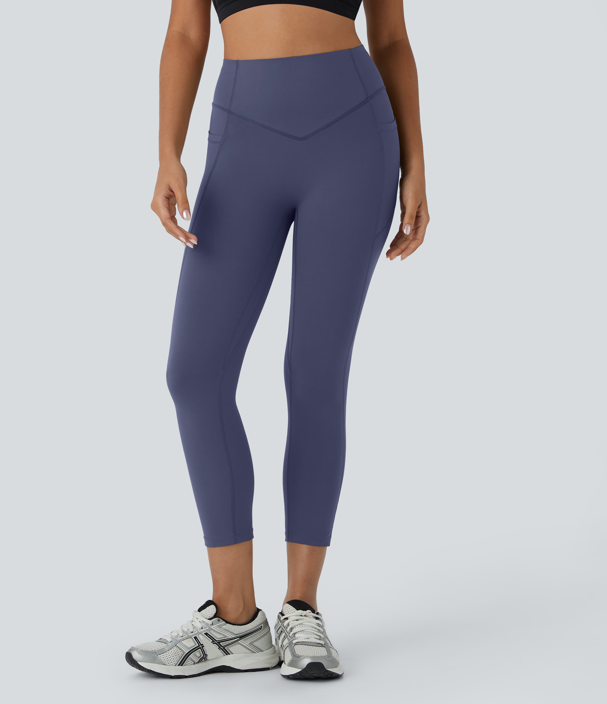 Halara SoCinched High Waisted Scrunch Butt Lifting Tummy Control Side Pocket Shaping Capri Training UltraSculpt Leggings  - Mood Indigo - S 