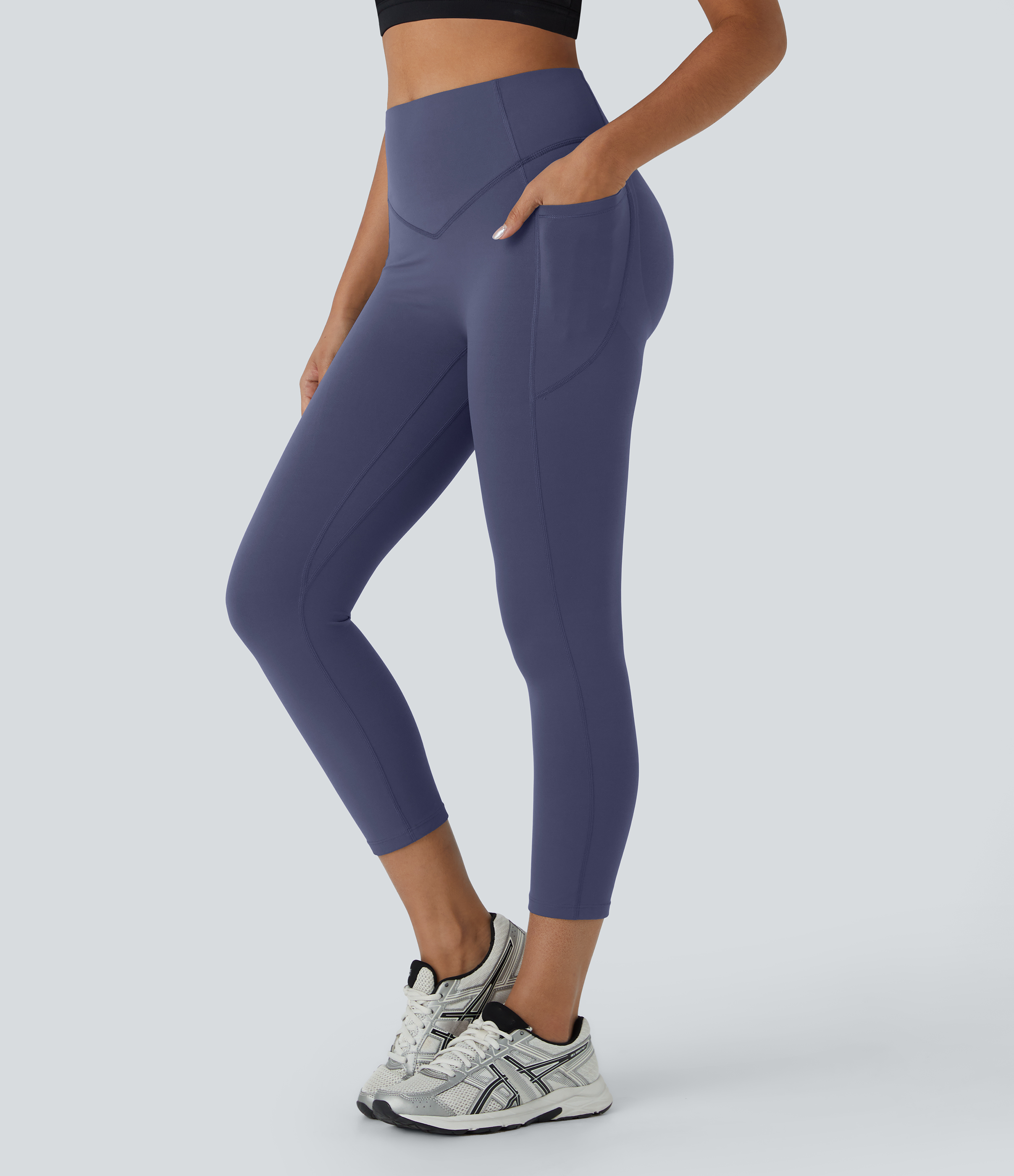 Halara SoCinched High Waisted Scrunch Butt Lifting Tummy Control Side Pocket Shaping Capri Training UltraSculpt Leggings  - Mood Indigo - S 