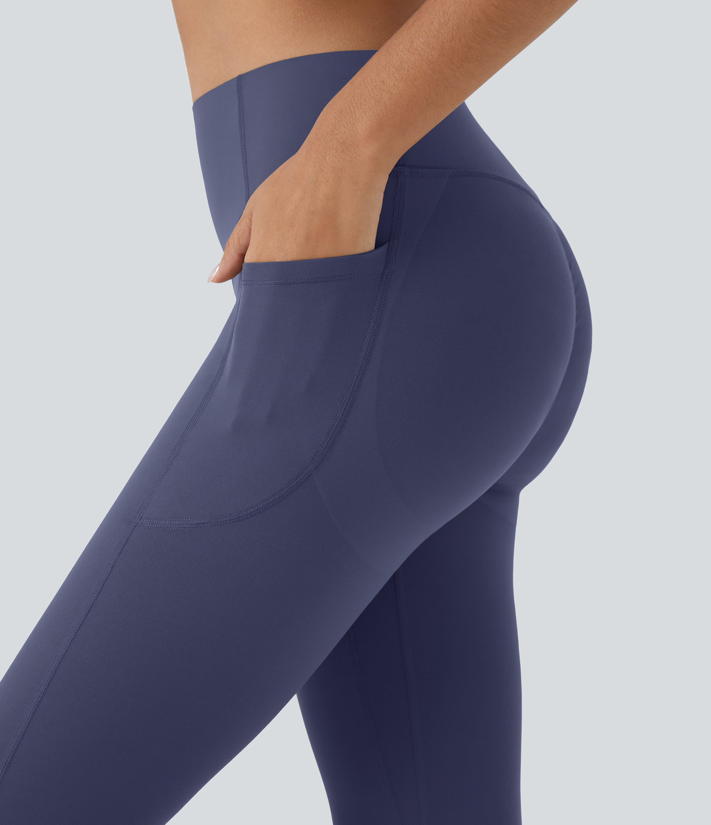 Halara SoCinched High Waisted Scrunch Butt Lifting Tummy Control Side Pocket Shaping Capri Training UltraSculpt Leggings  - Mood Indigo - S 
