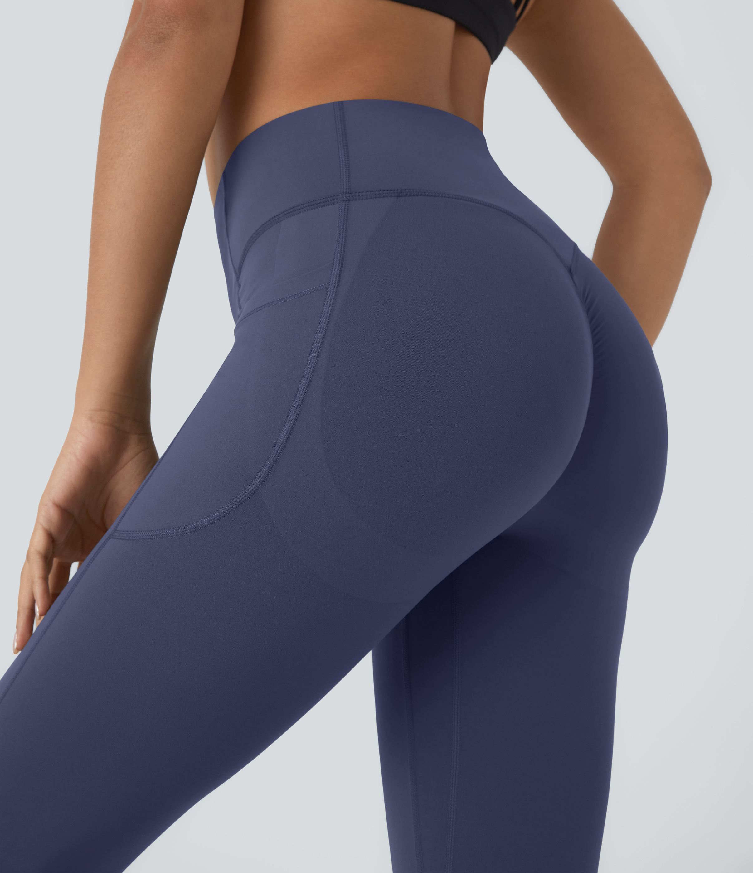 Halara SoCinched High Waisted Scrunch Butt Lifting Tummy Control Side Pocket Shaping Capri Training UltraSculpt Leggings  - Mood Indigo - S 