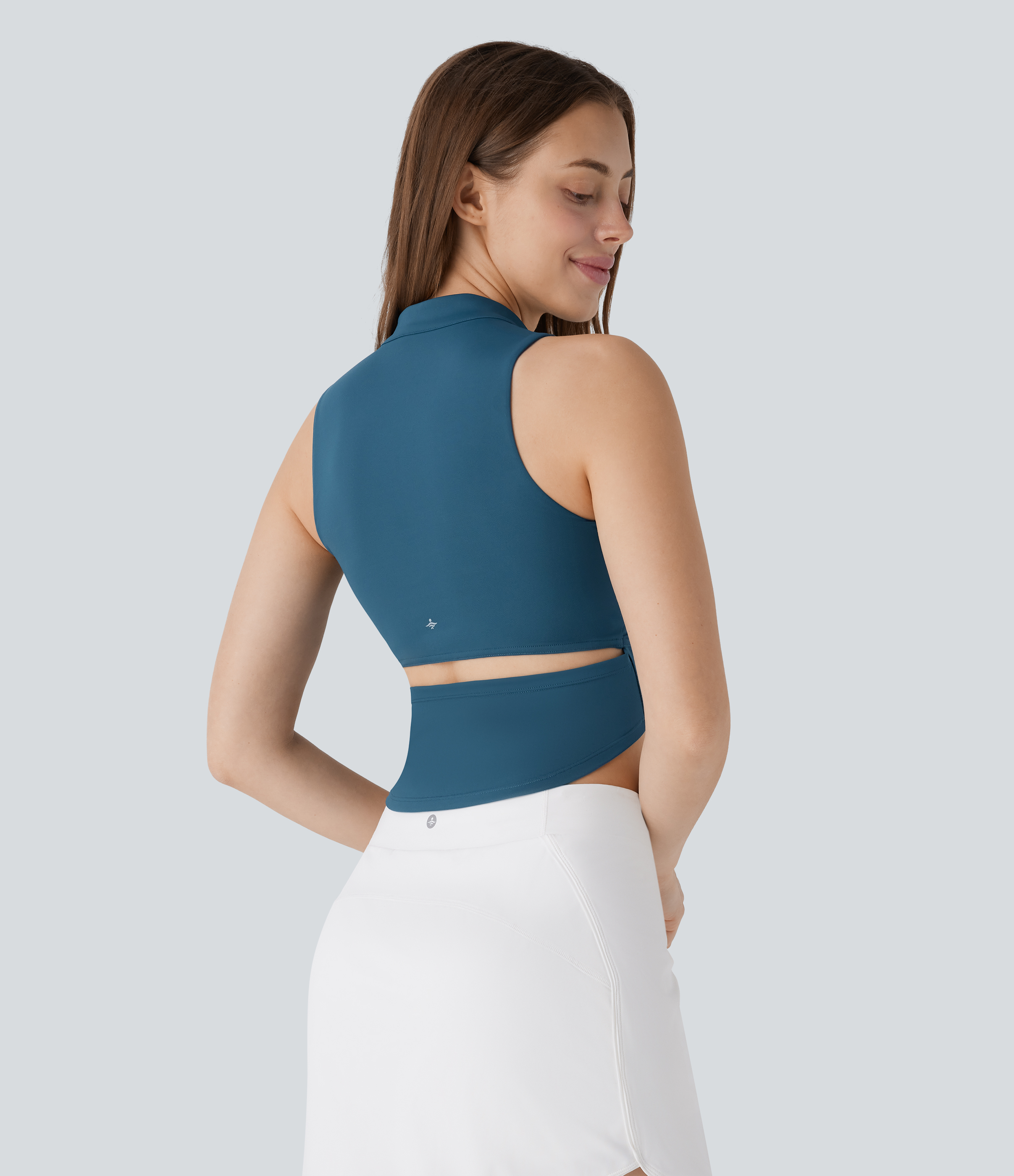 Halara Softlyzeroв„ў QuickDry Stand Collar Zipper Cut Out Curved Hem Skinny Cropped Golf Tank Top Tank Top - Dragonfly - L golf tops halter top 