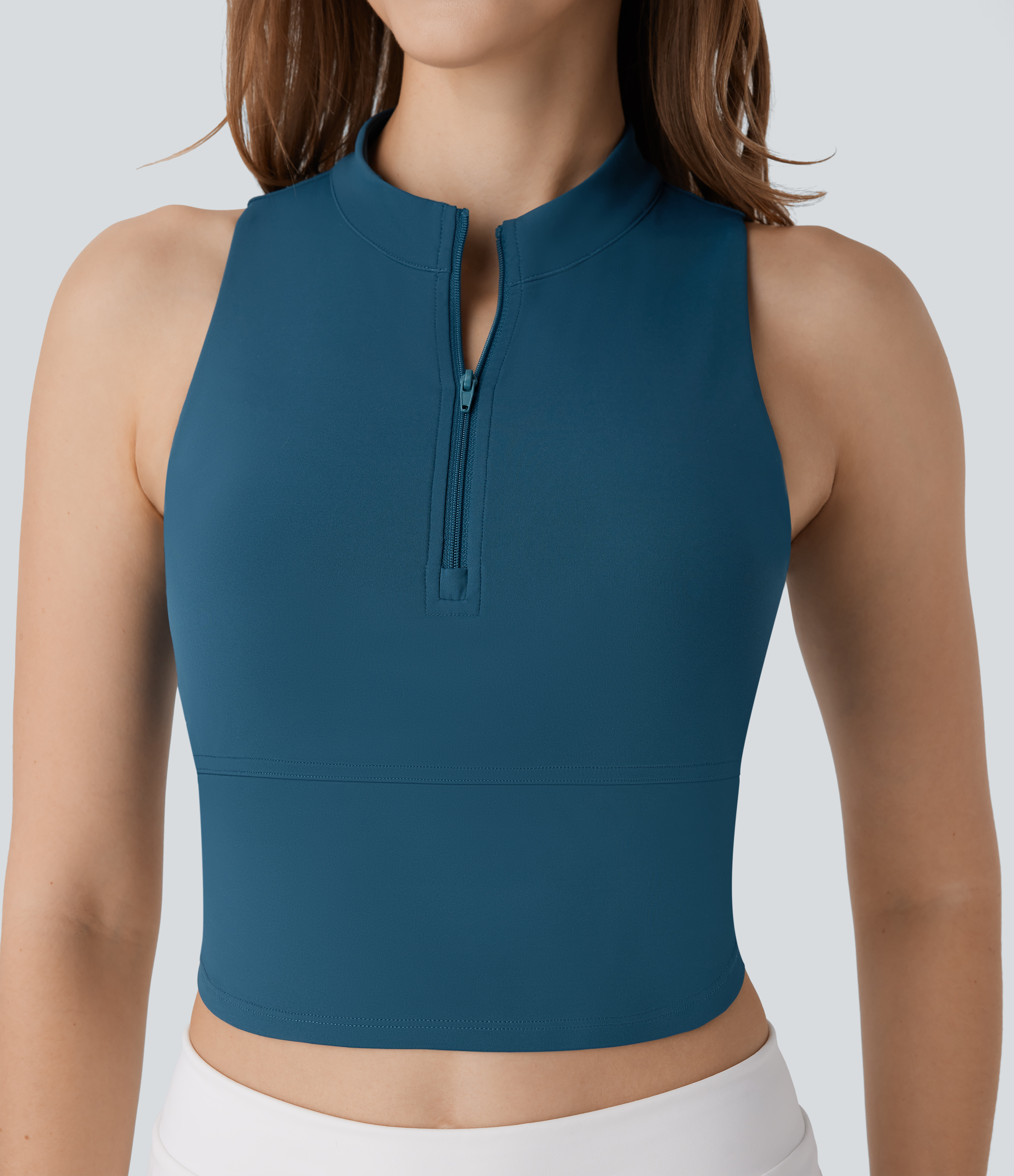 Halara Softlyzeroв„ў QuickDry Stand Collar Zipper Cut Out Curved Hem Skinny Cropped Golf Tank Top Tank Top - Dragonfly - L golf tops halter top 