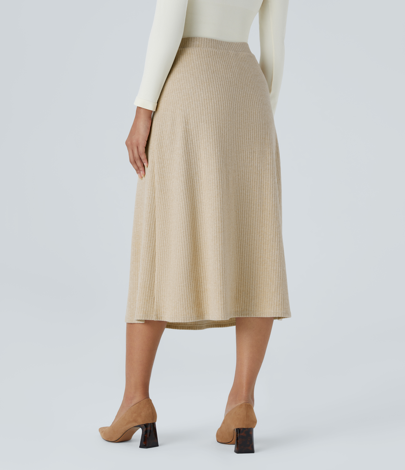 Halara Ribbed Knit High Waisted Split 2-in-1 Midi Casual Skirt  - Fog - XS(regular) 