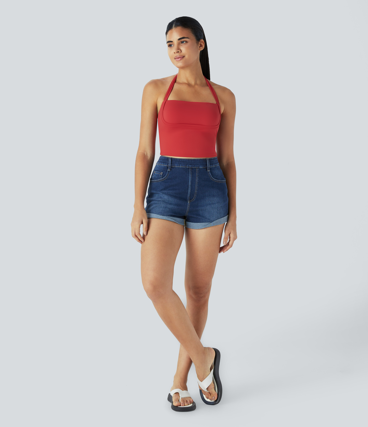 Halara Halter Tie Back Backless Cropped Casual Tank Top Tank Top - Salsa - L golf tops halter top tunic tops sleeveless tops backless top 