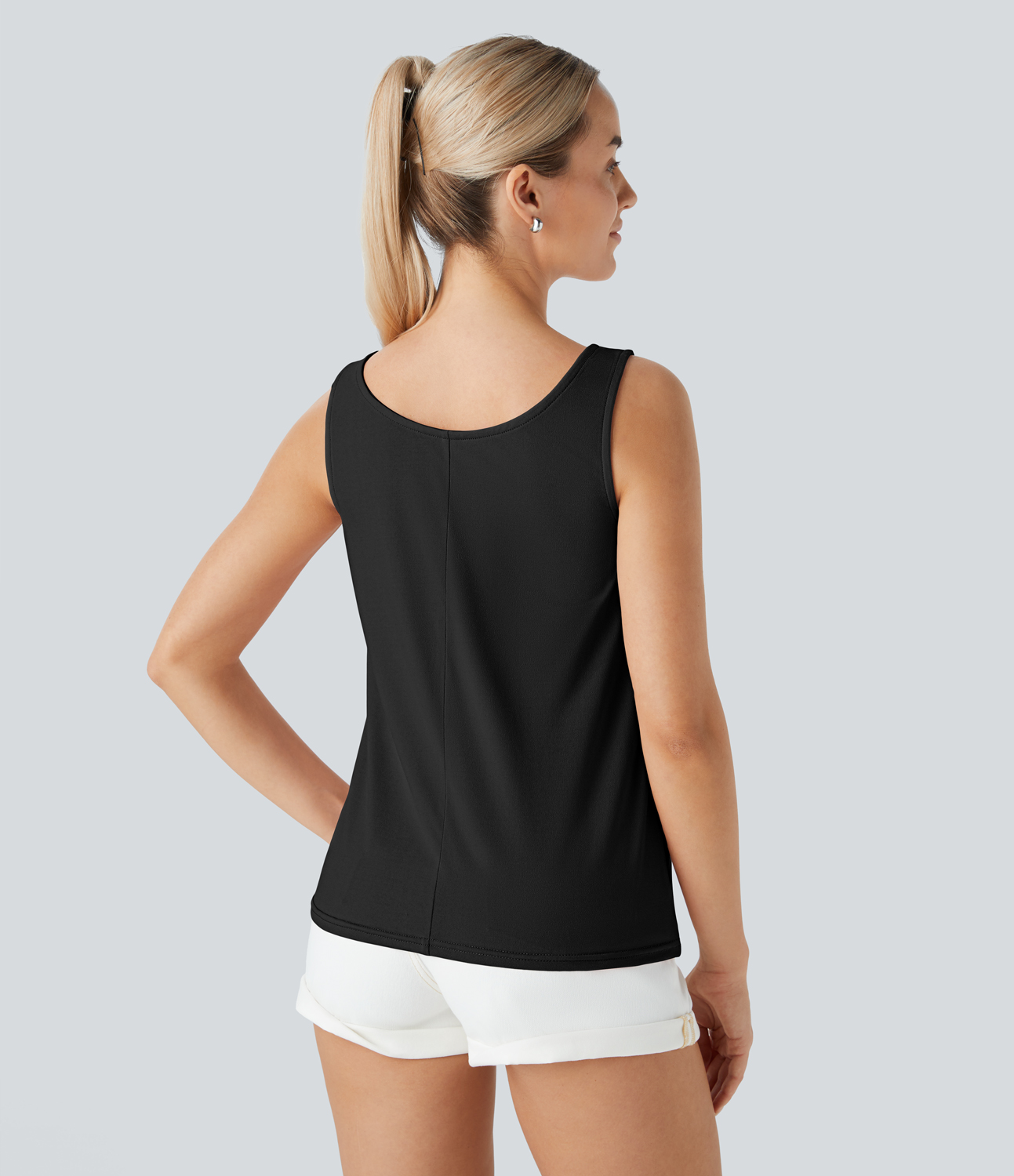 Halara Decorative Button Crossover Hem Solid Casual Tank Top Tank Top - Black - S golf tops halter top tunic tops sleeveless tops 