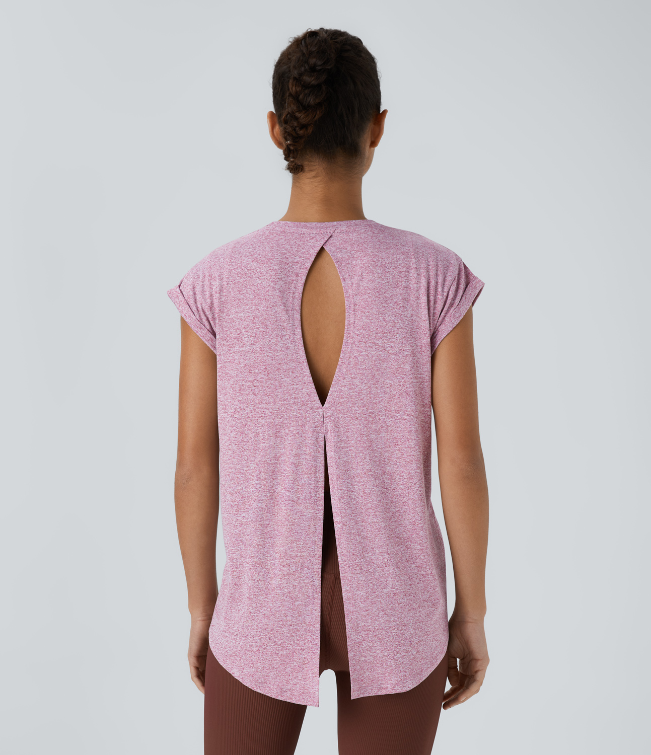 Halara Cap Sleeve Cut Out Split Hem Tie Back Sports Top  - Ash Pink - M 