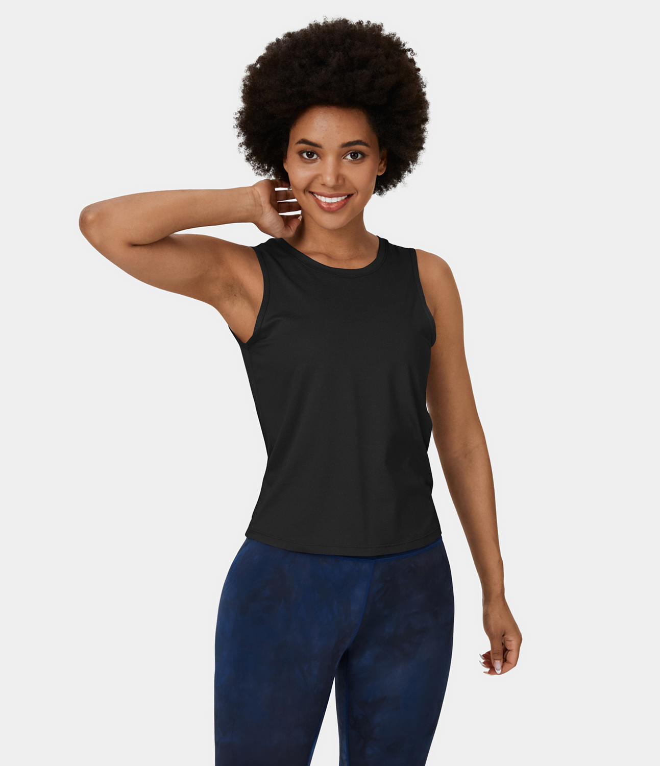 Halara Round Neck Cut Out Crossover Yoga Tank Top Tank Top - Black - M golf tops halter top tunic tops sleeveless tops backless top 