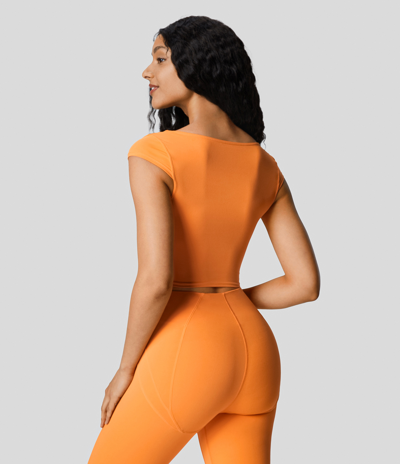 Halara Softlyzeroв„ў Deep V Neck Cap Sleeve Cropped Yoga Sports Top  - Sunshine Orange - L 